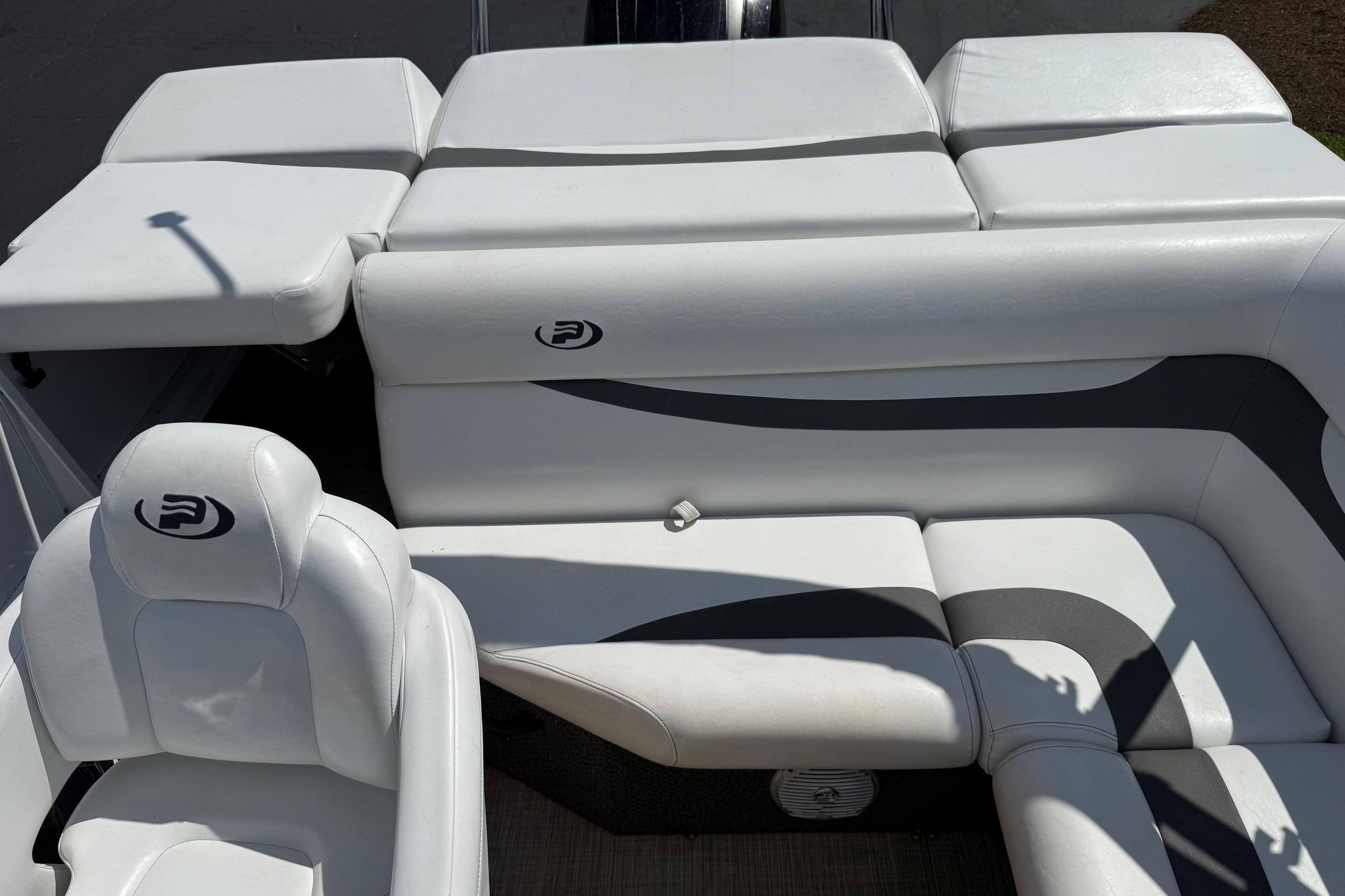 2019 Princecraft Ventura 190 boat interior with white cushioned seating.