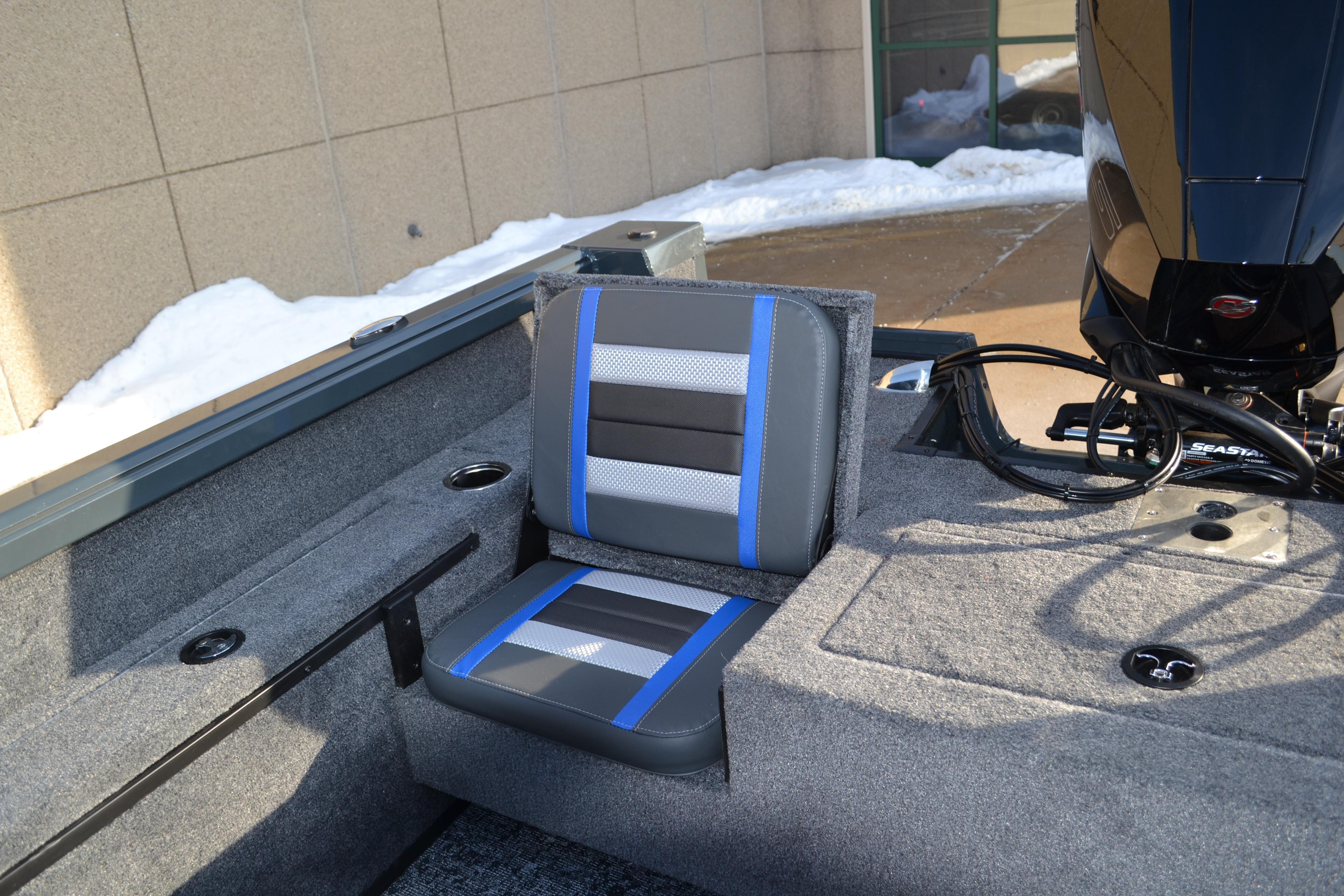 2026 Ranger VS1882SC Reata boat interior with gray and blue seating.