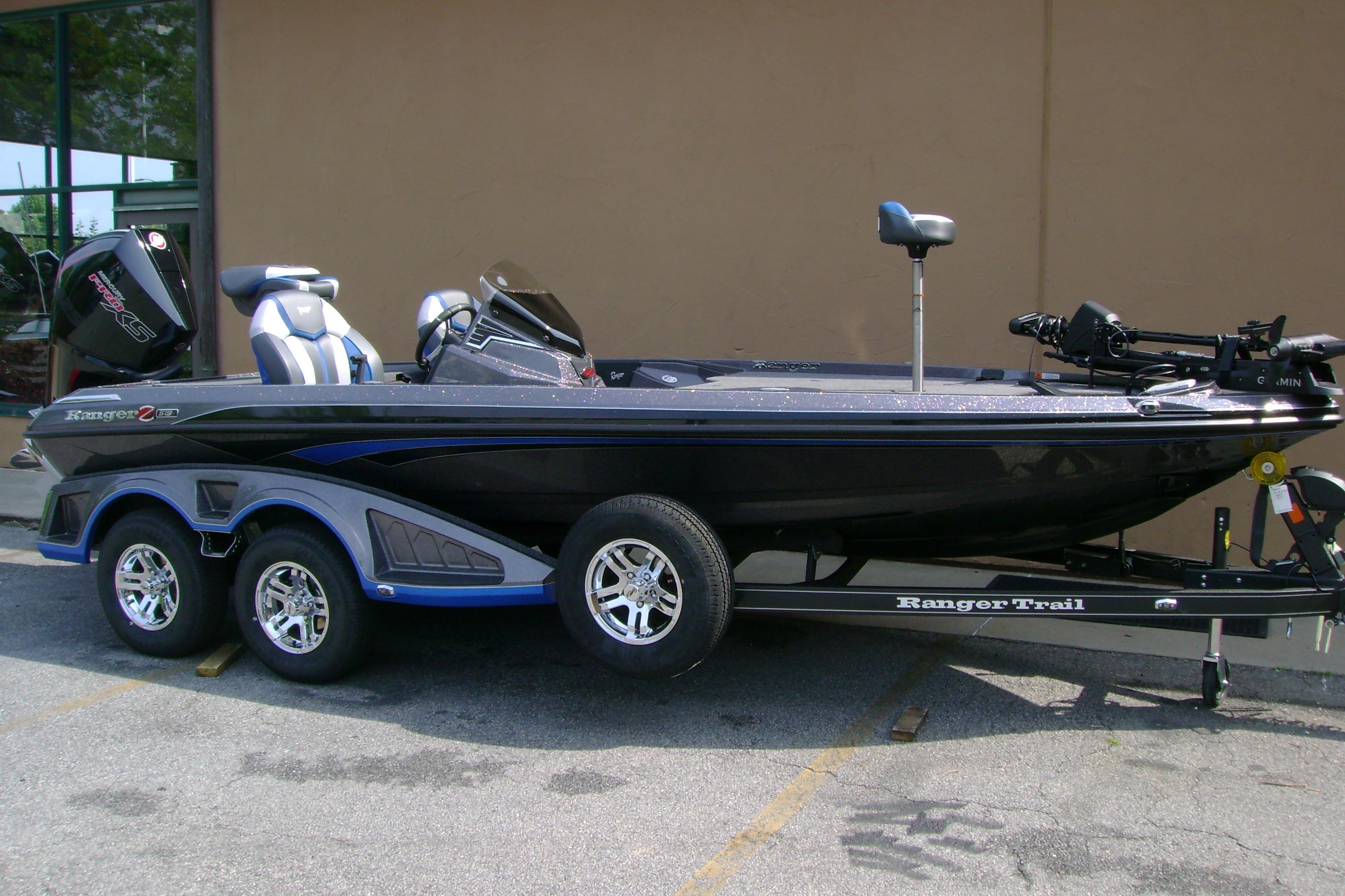 2026 Ranger Z519R Cup-Equipped boat on trailer, sleek design, dual seats, and powerful engine.