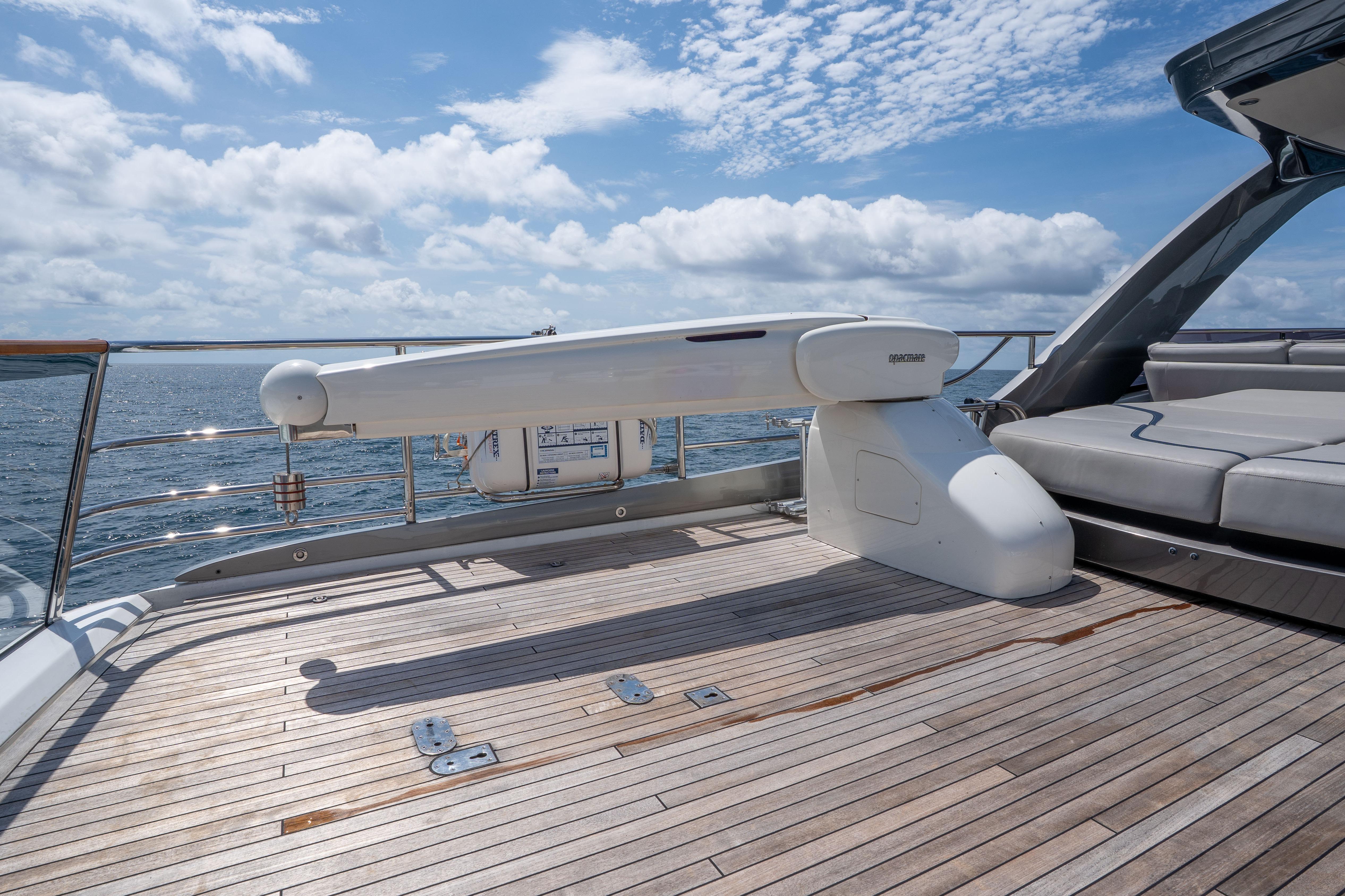 Luxury yacht Princess Y85 deck with seating and ocean view, 2020 model.