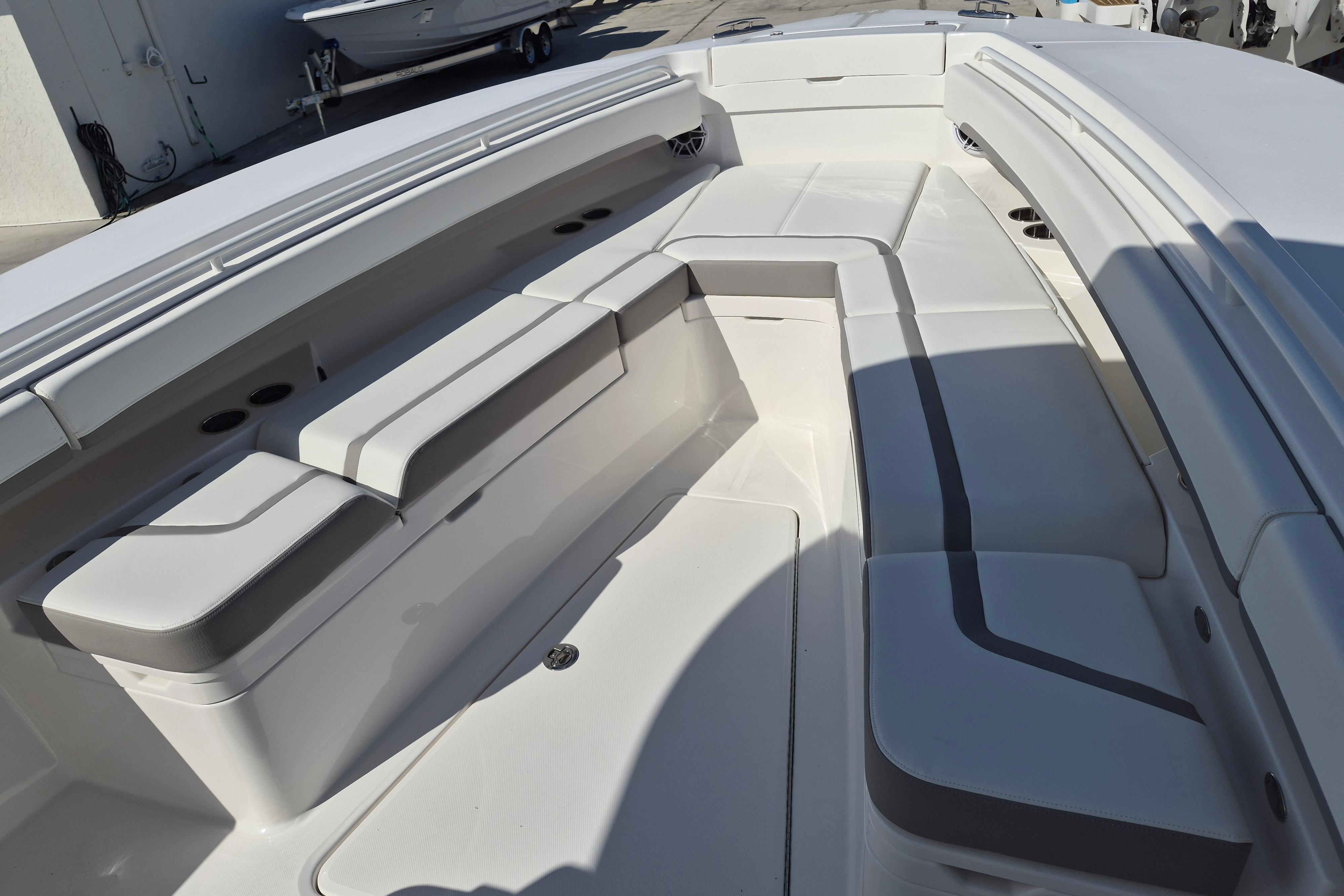 2026 Regulator 31 boat interior with spacious seating and modern design.