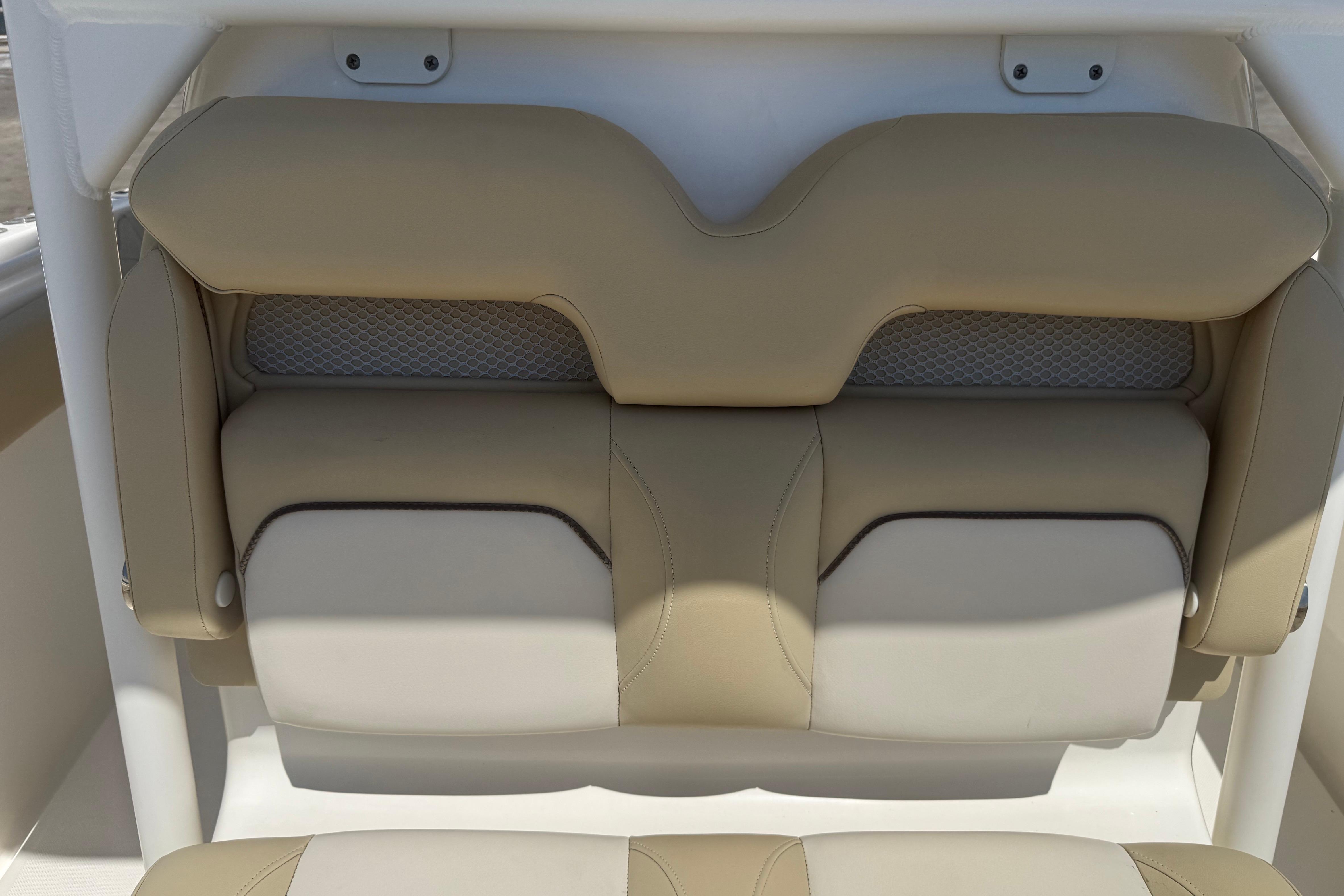 2019 Key West Billistic 281 Center Console, beige and white cushioned seating detail.