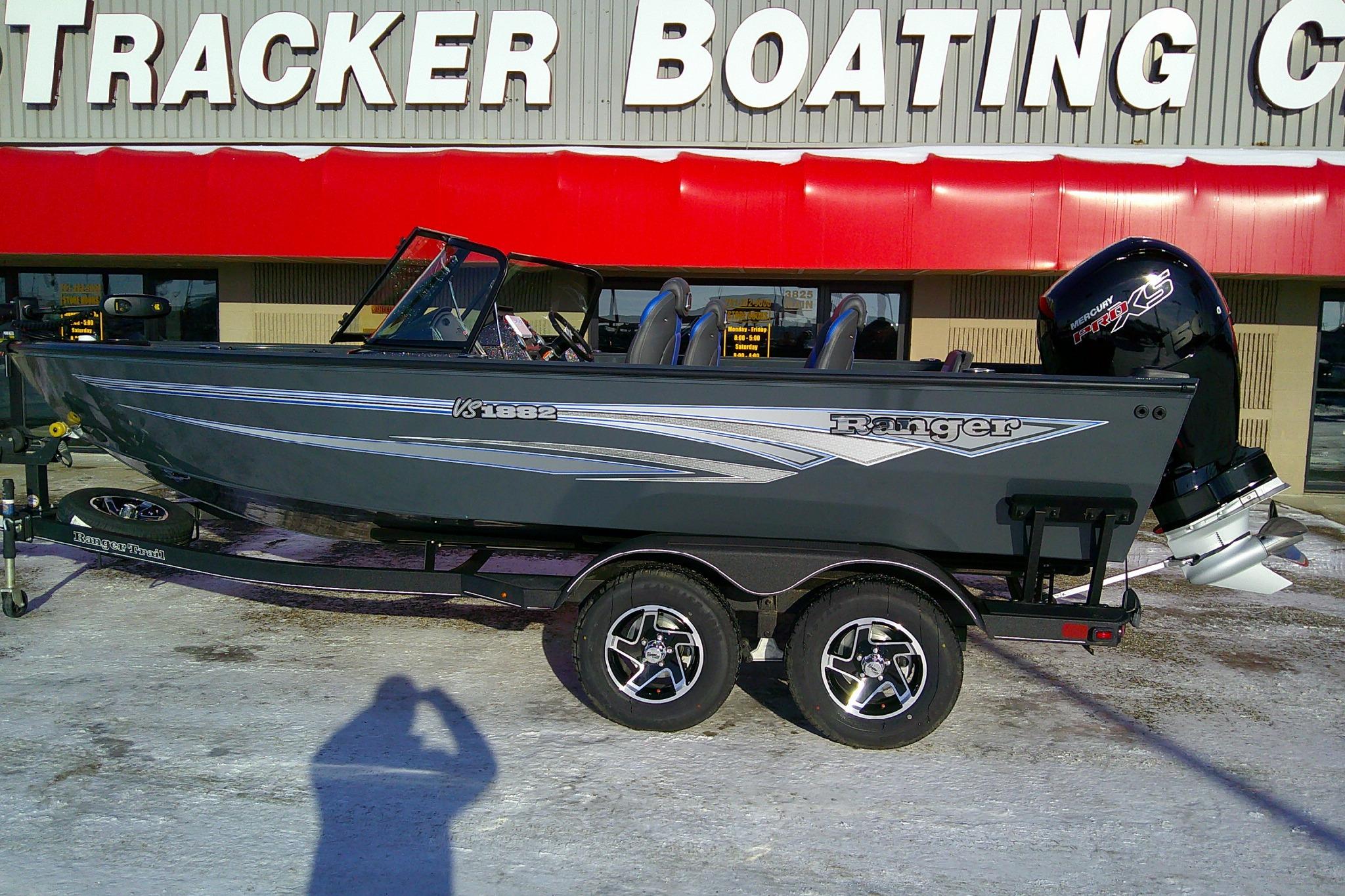 2026 Ranger VS1882SC Reata boat displayed outside Tracker Boating Center.