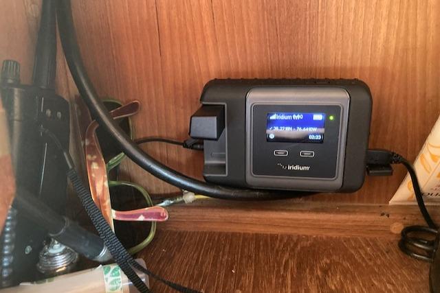 Iridium satellite device installed on 1992 Pacific Seacraft 37 Cutter yacht.