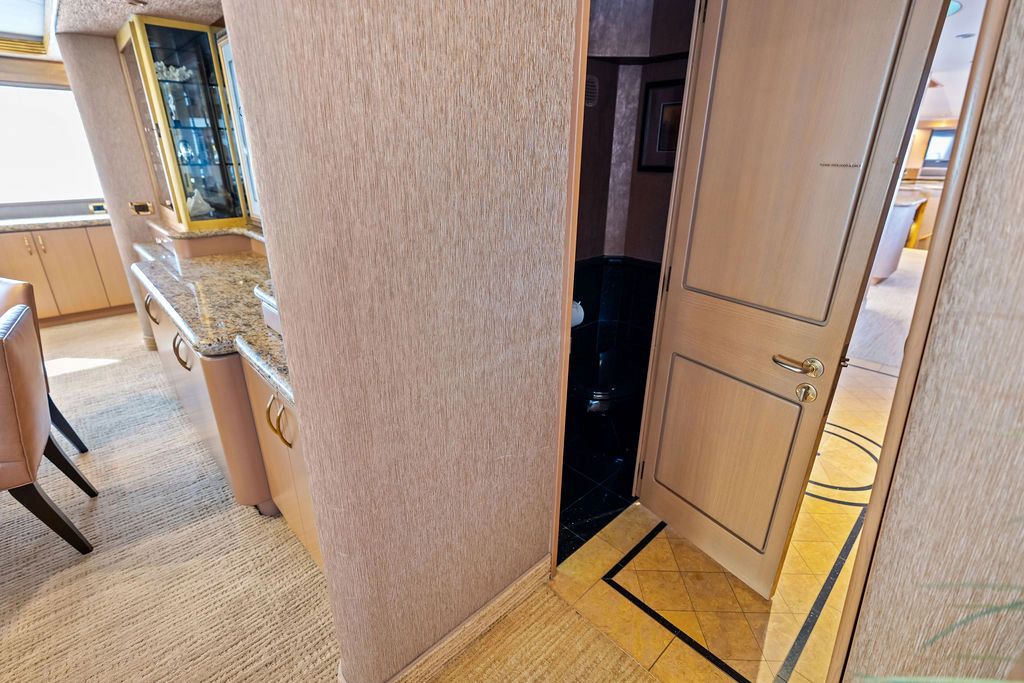 Interior of a 1999 Westport 112 yacht with luxurious furnishings.