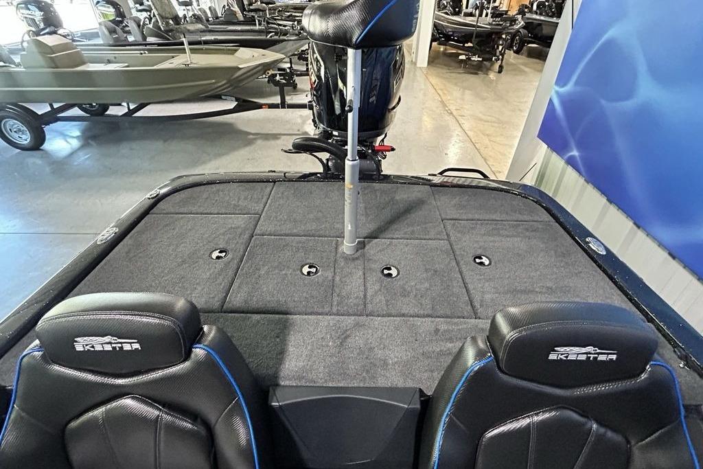 2026 Skeeter ZX200 boat interior with cushioned seats and storage compartments.