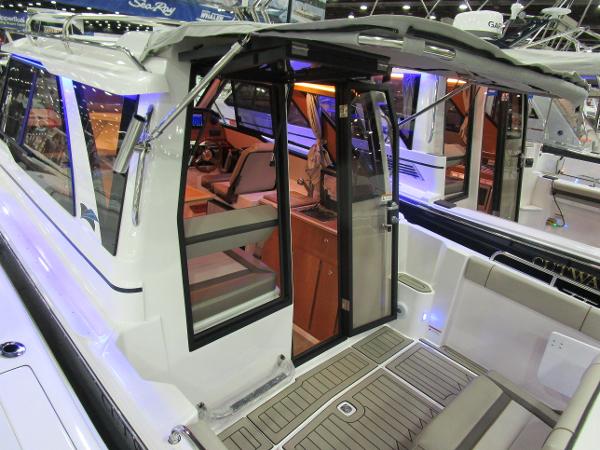 2025 Cutwater C-248 Coupe interior view with modern design and seating area.