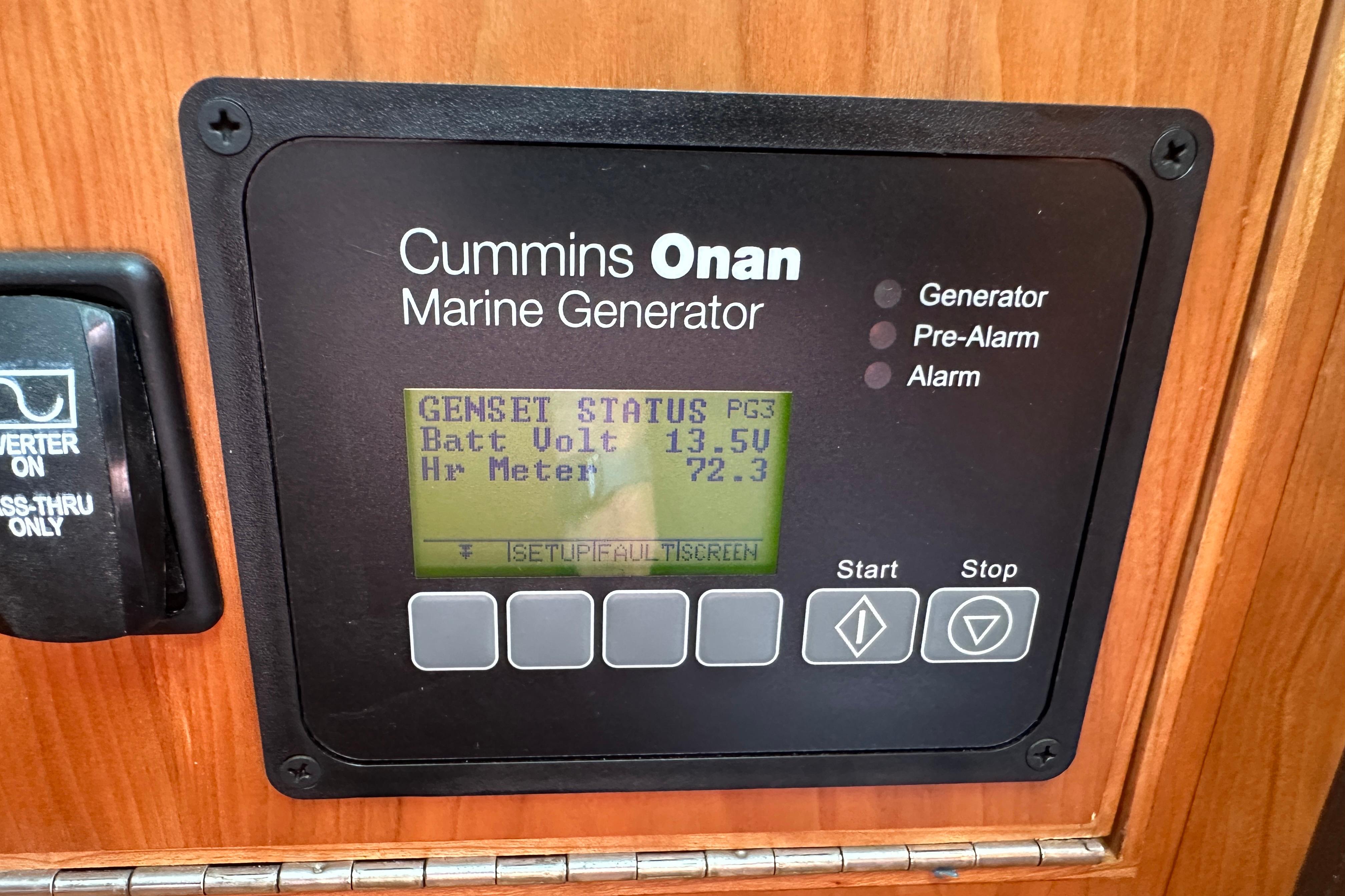 Cummins Onan marine generator display on 2025 Sabre 48 Salon Express yacht.