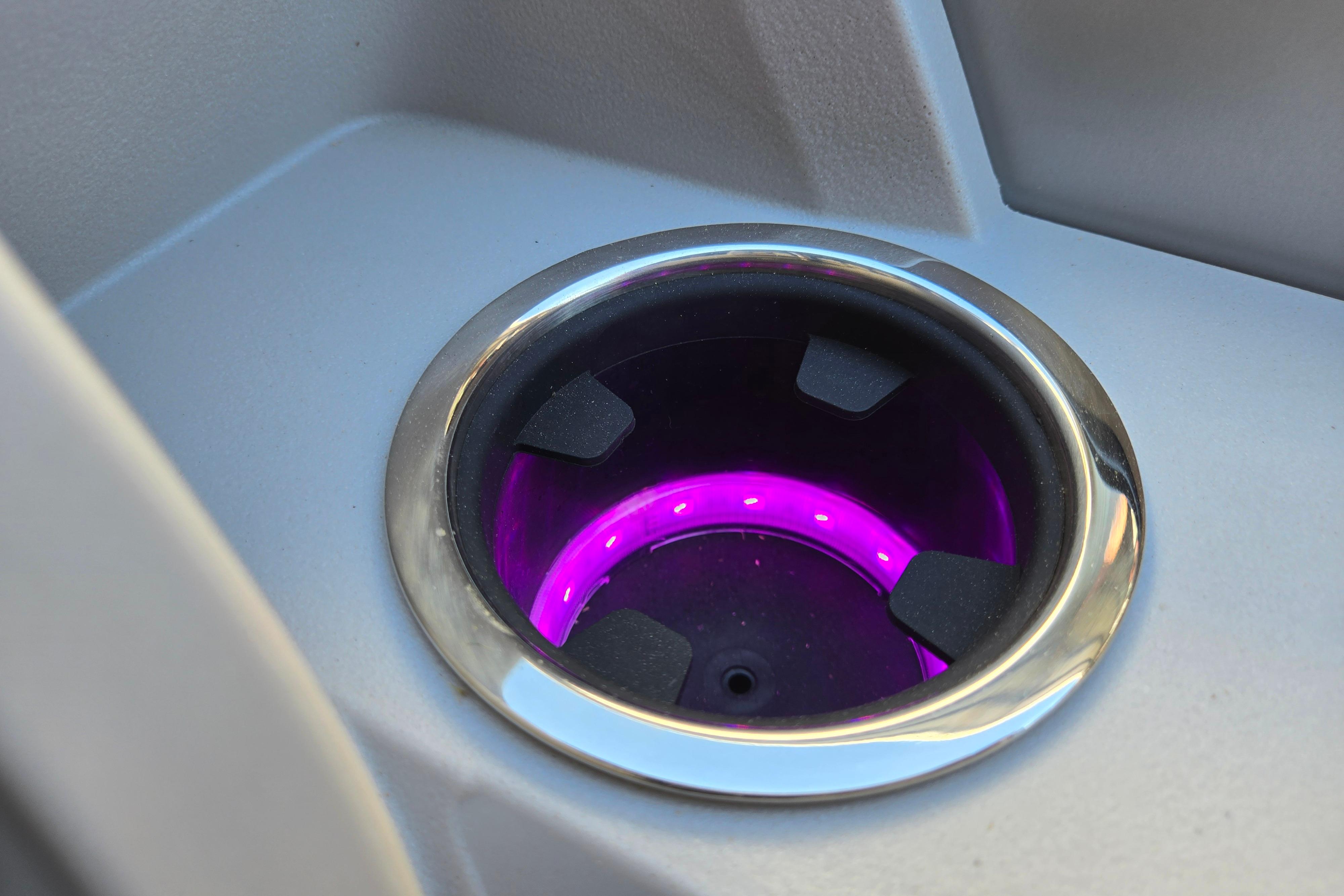Illuminated cup holder in 2024 Godfrey Sweetwater 2486 SB boat.