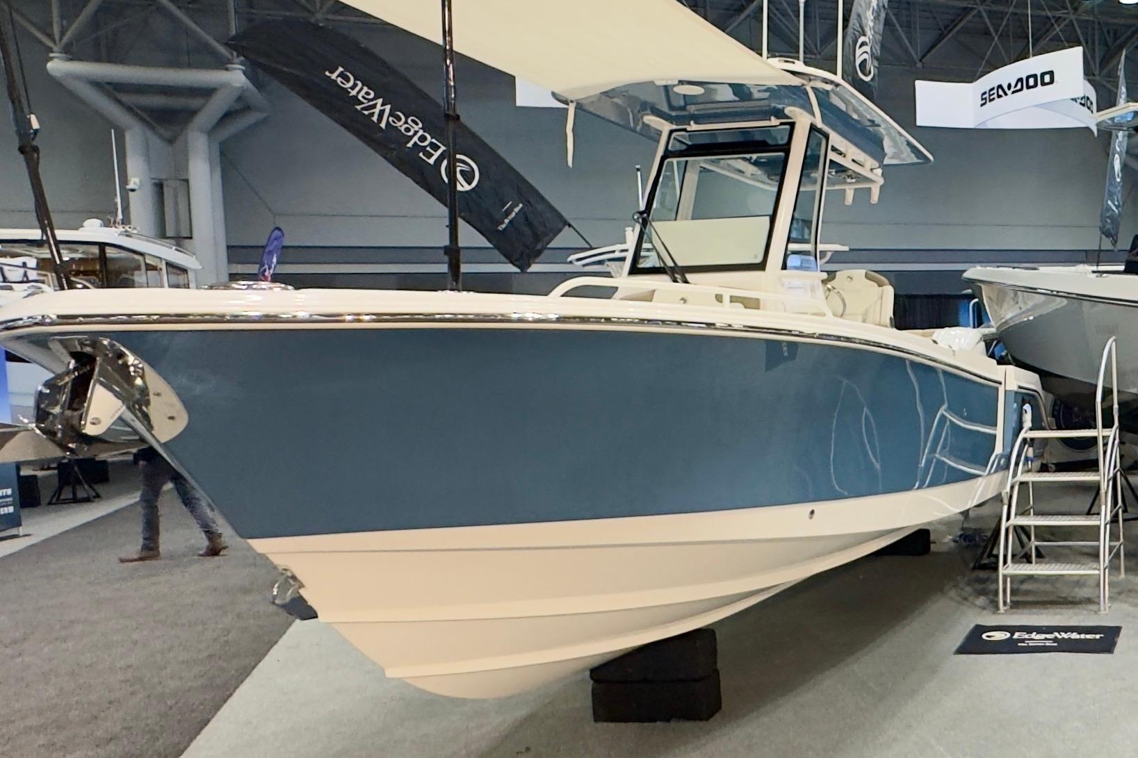 Edgewater 250CC 2026 boat displayed at a show.