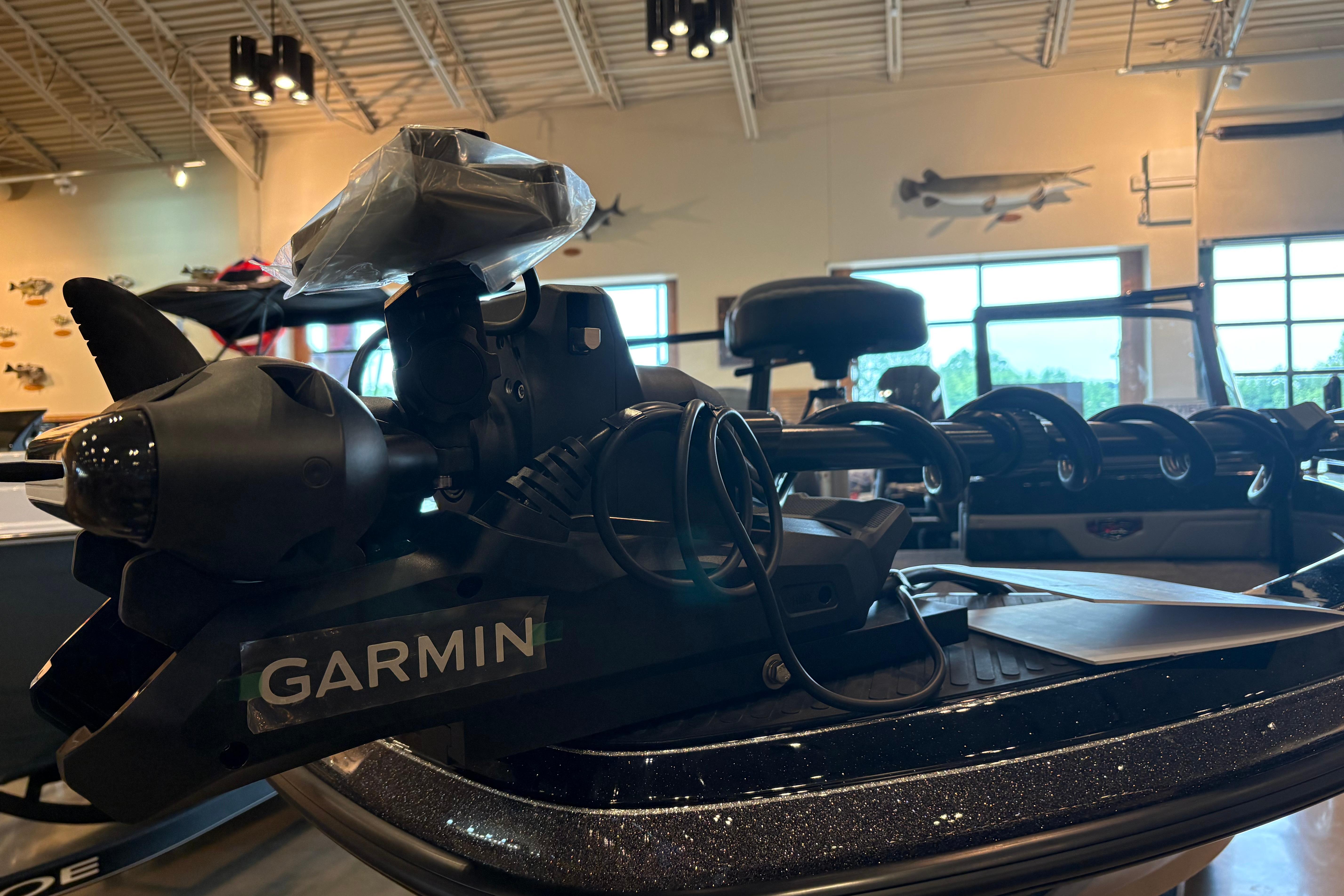 2026 Ranger 621FS Cup-Equipped boat with Garmin technology in showroom setting.