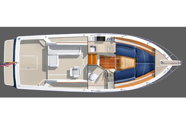 Top view layout of a 2007 Back Cove 29 boat, showcasing interior and deck design.