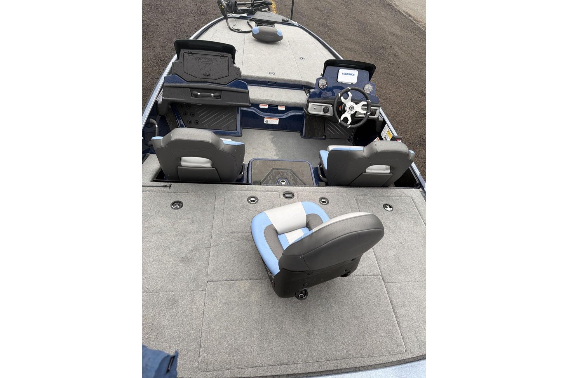 2026 Nitro Z20 XL boat interior with seating and steering console.