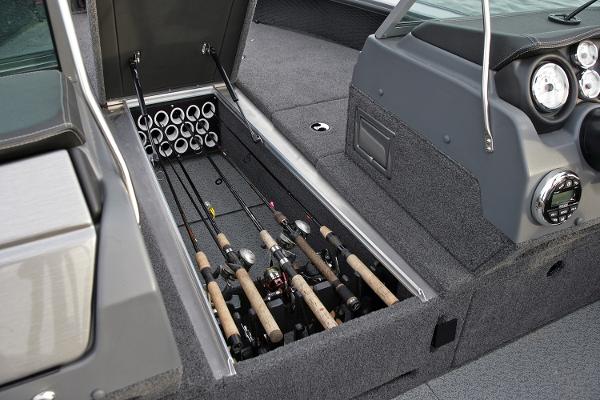 Manufacturer Provided Image: 2019 Lund 2175 Pro-V fishing rod storage compartment.