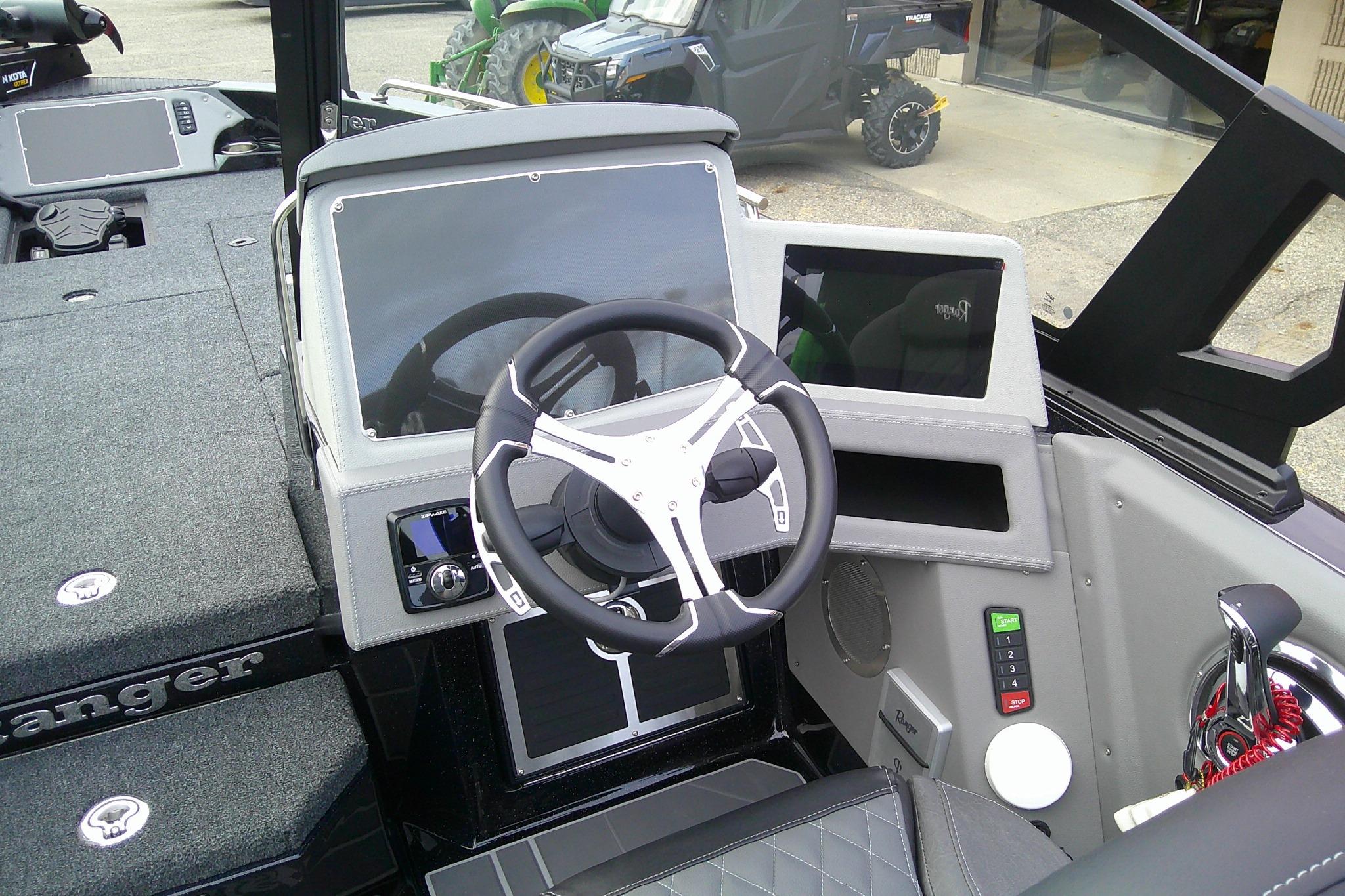 2026 Ranger 620FS Pro boat cockpit with modern steering and digital displays.