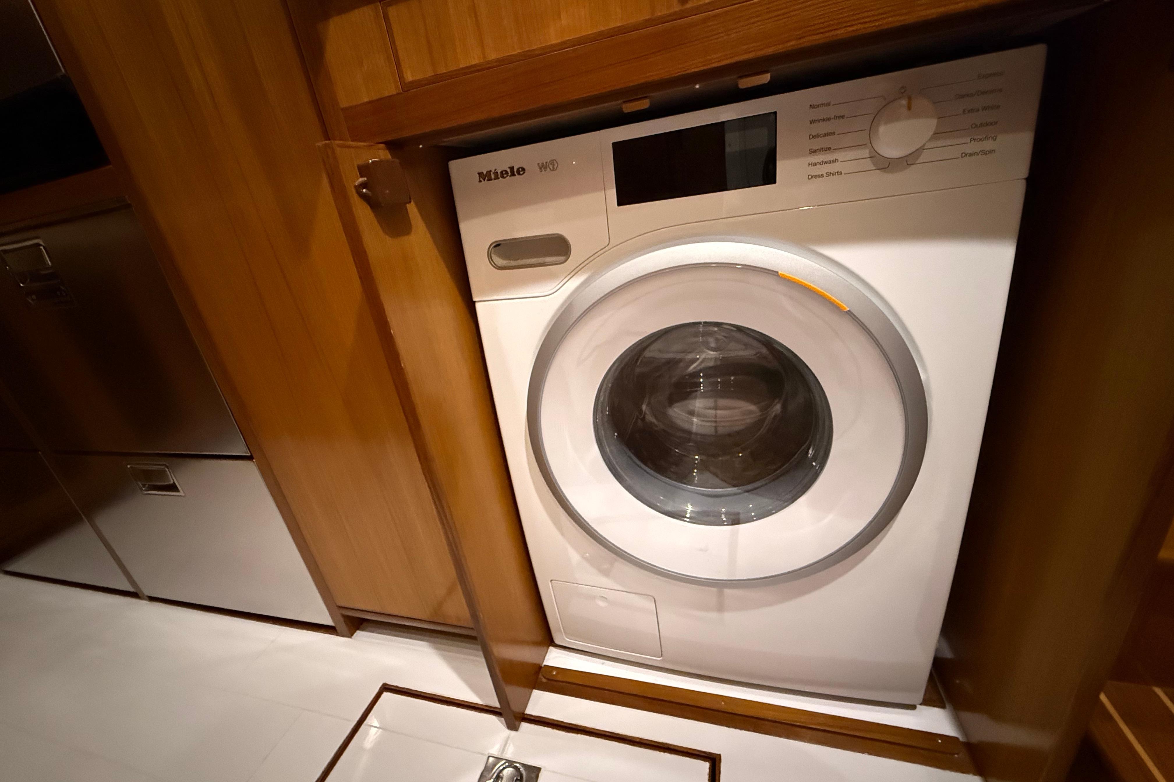 Miele washing machine in 2009 Nordhavn N64 yacht interior.