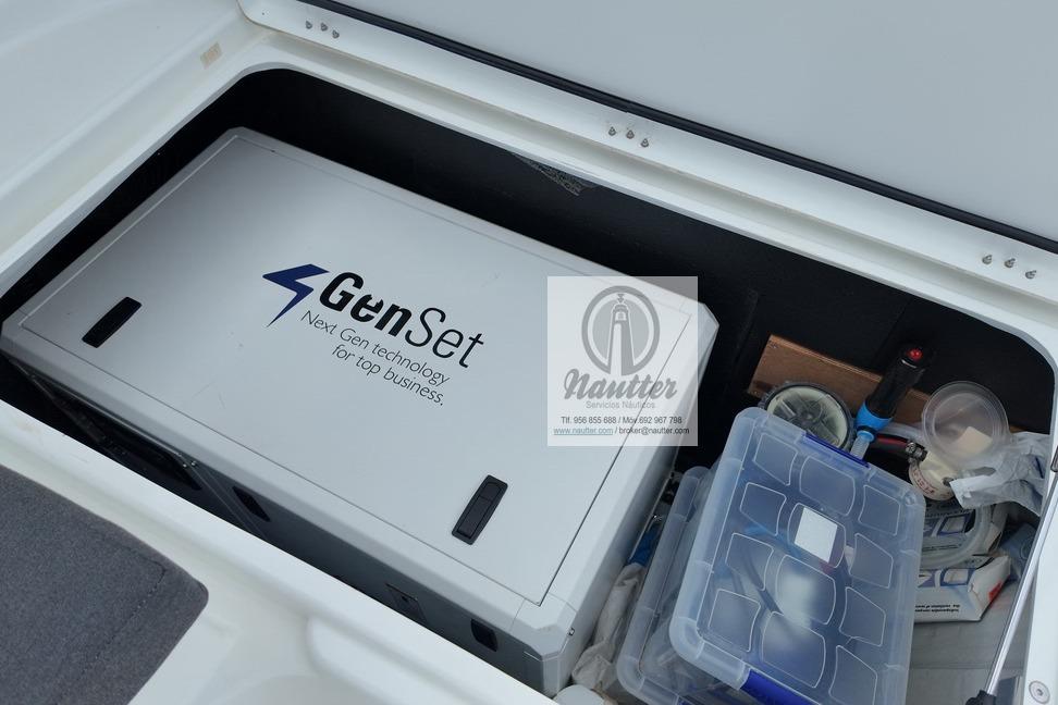 Storage compartment of 2023 Lagoon 46 with GenSet generator and tools.