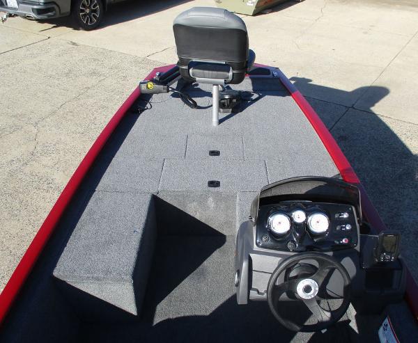 2025 Tracker Pro 170 boat interior with steering console and seating.