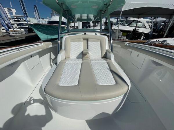 2025 Mag Bay 43 Center Console boat with luxurious seating and modern design.