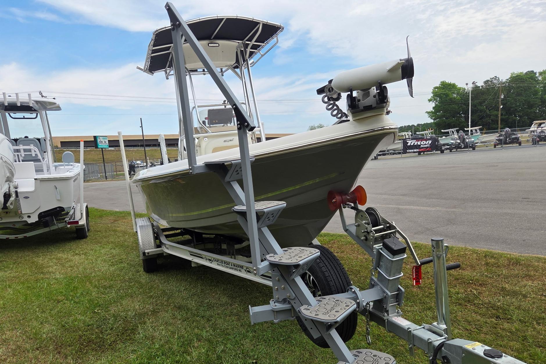 2023 Bulls Bay 2200 boat on trailer, displayed outdoors with clear sky background.