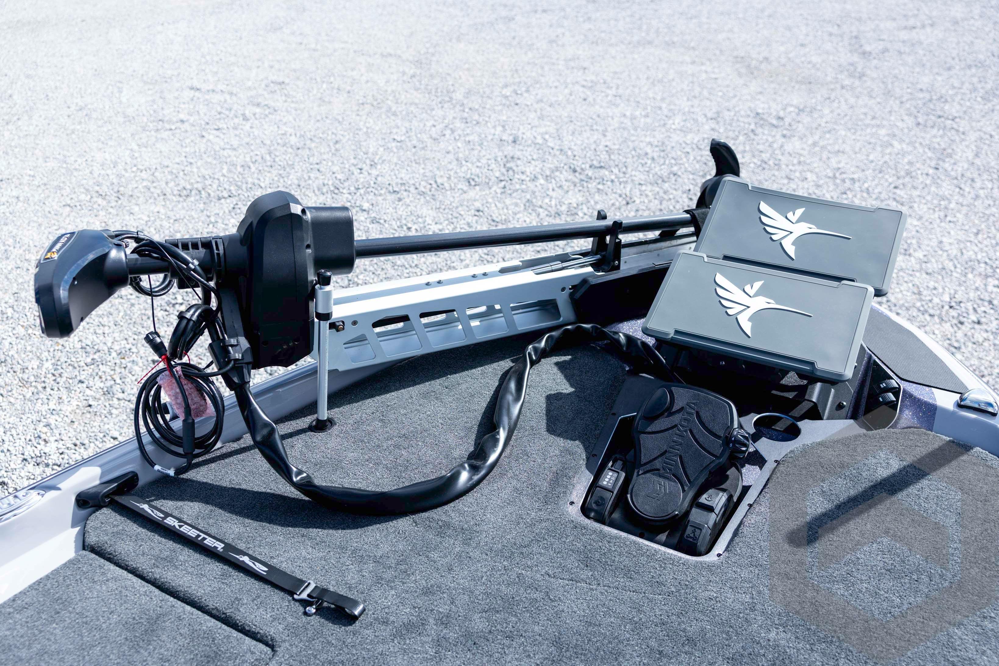 2026 Skeeter FXR20 FLEX boat deck with advanced trolling motor and dual control panels.