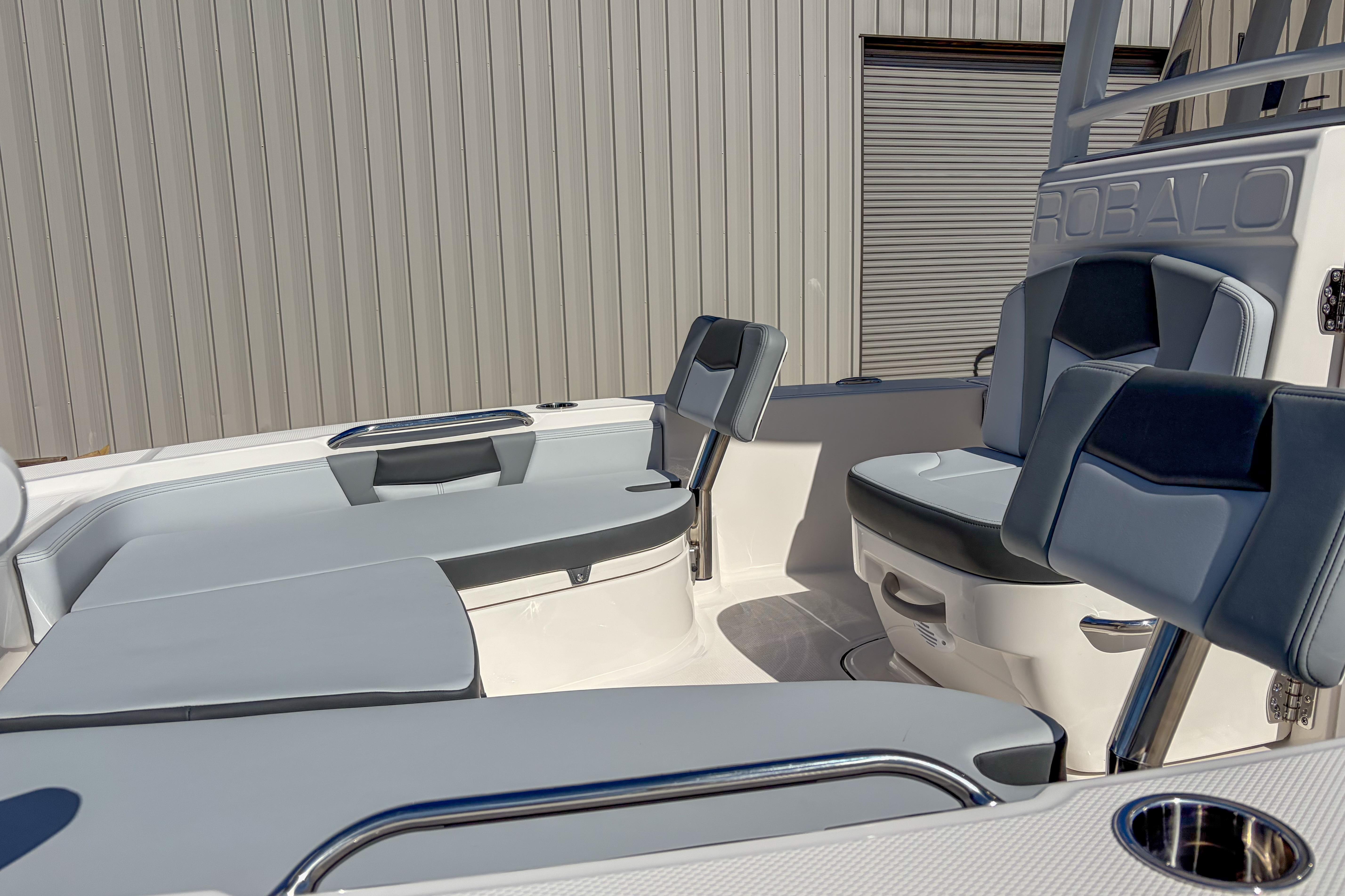 2025 Robalo 226 Cayman boat interior with sleek seating and modern design.