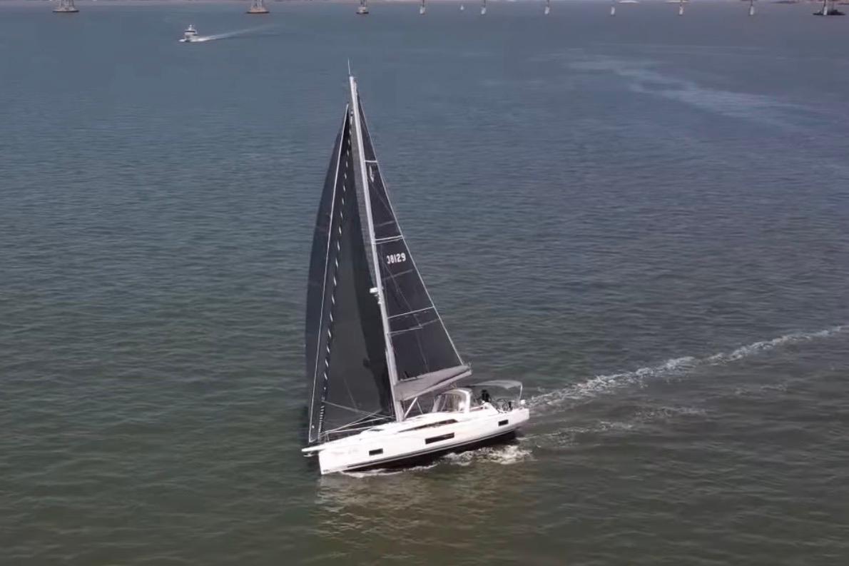 2020 Beneteau Oceanis 46.1 sailing on open water, showcasing sleek design and performance.