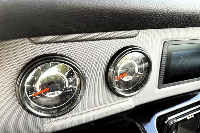 Dashboard of a 2017 Yamaha Boats SX210, featuring RPM gauges and display.