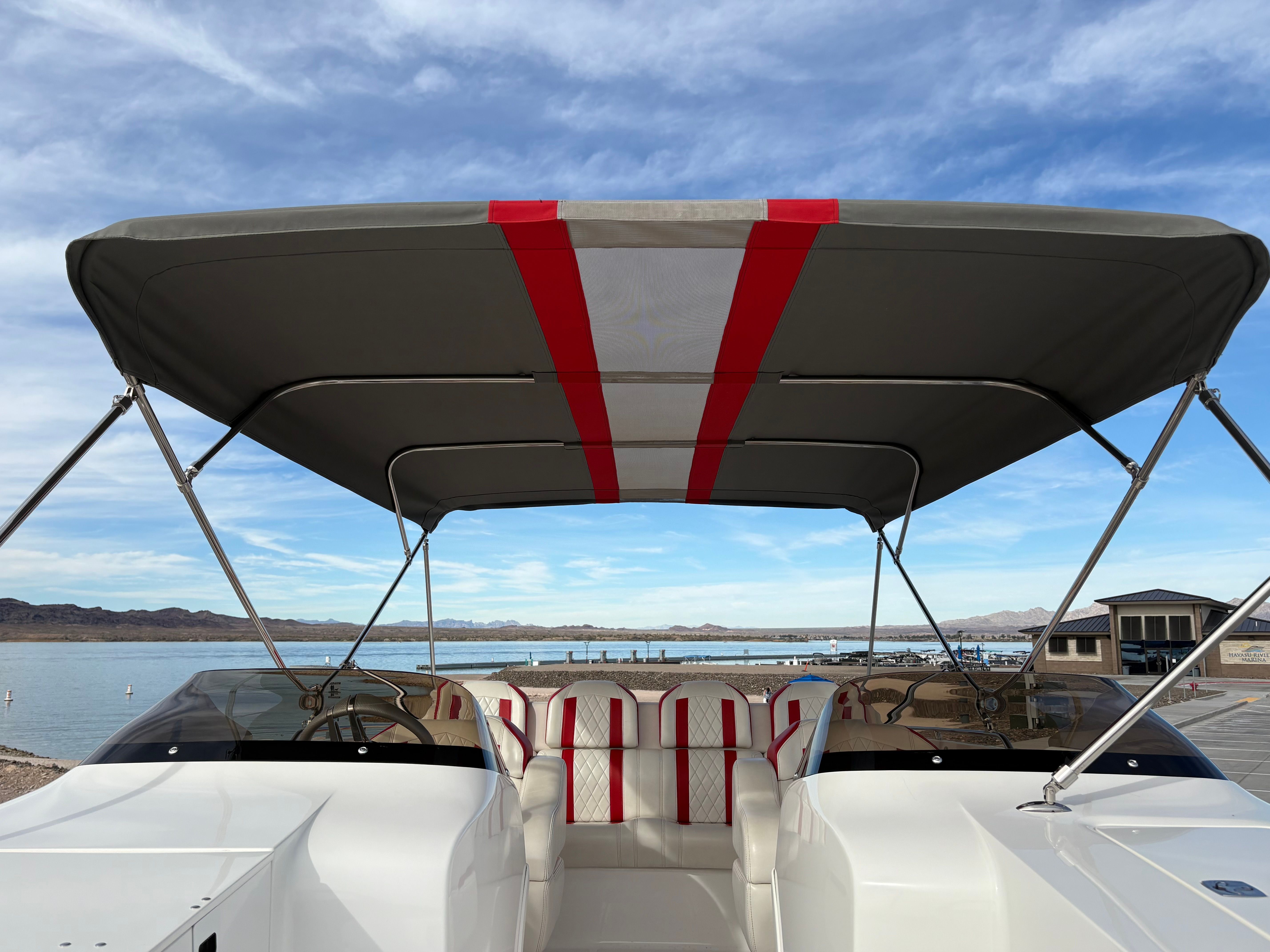 Conquest 28’ Top Cat II Deck Boat with canopy, 2022 model.