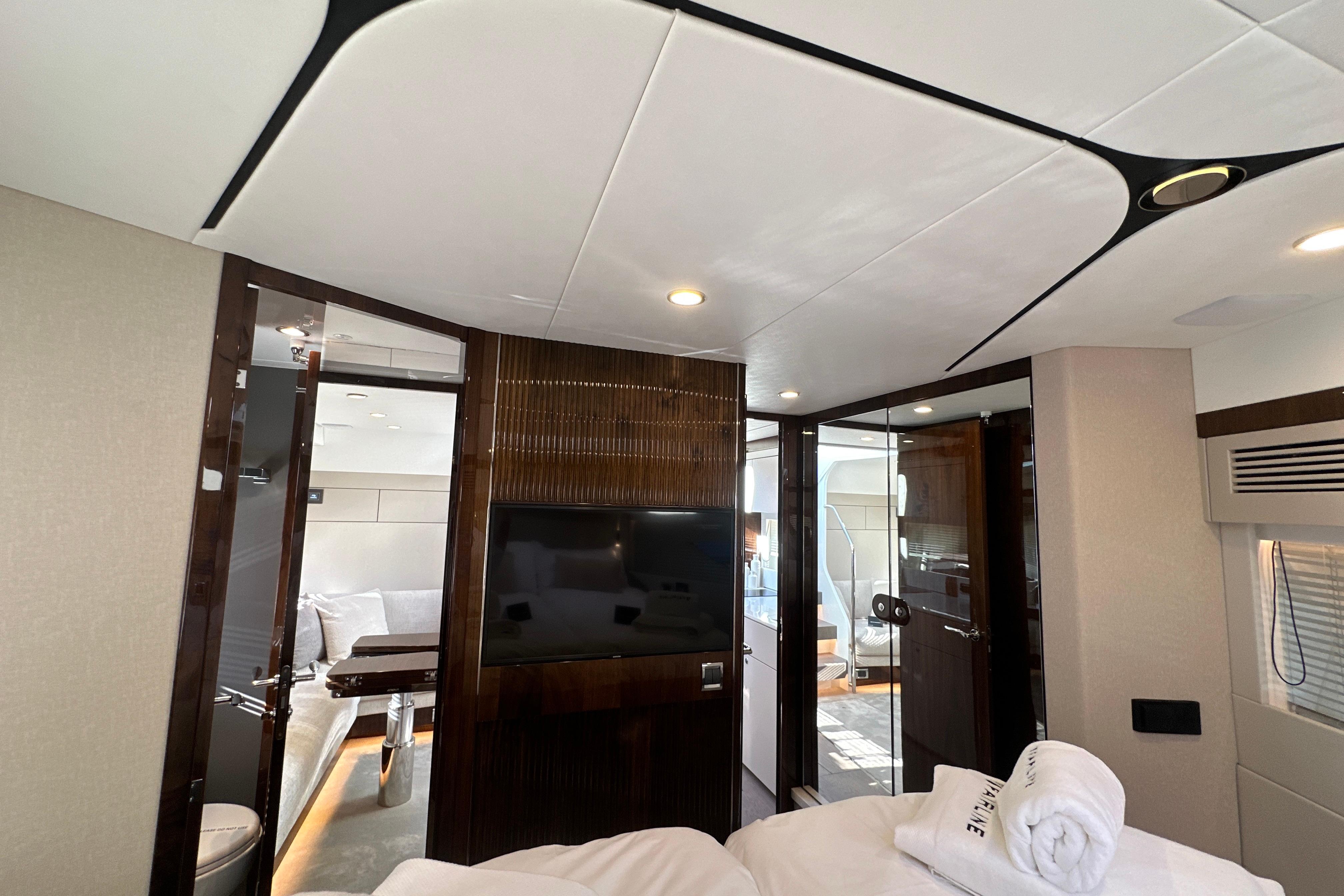 Luxurious interior of 2026 Fairline Targa 47 GT yacht with modern design elements.
