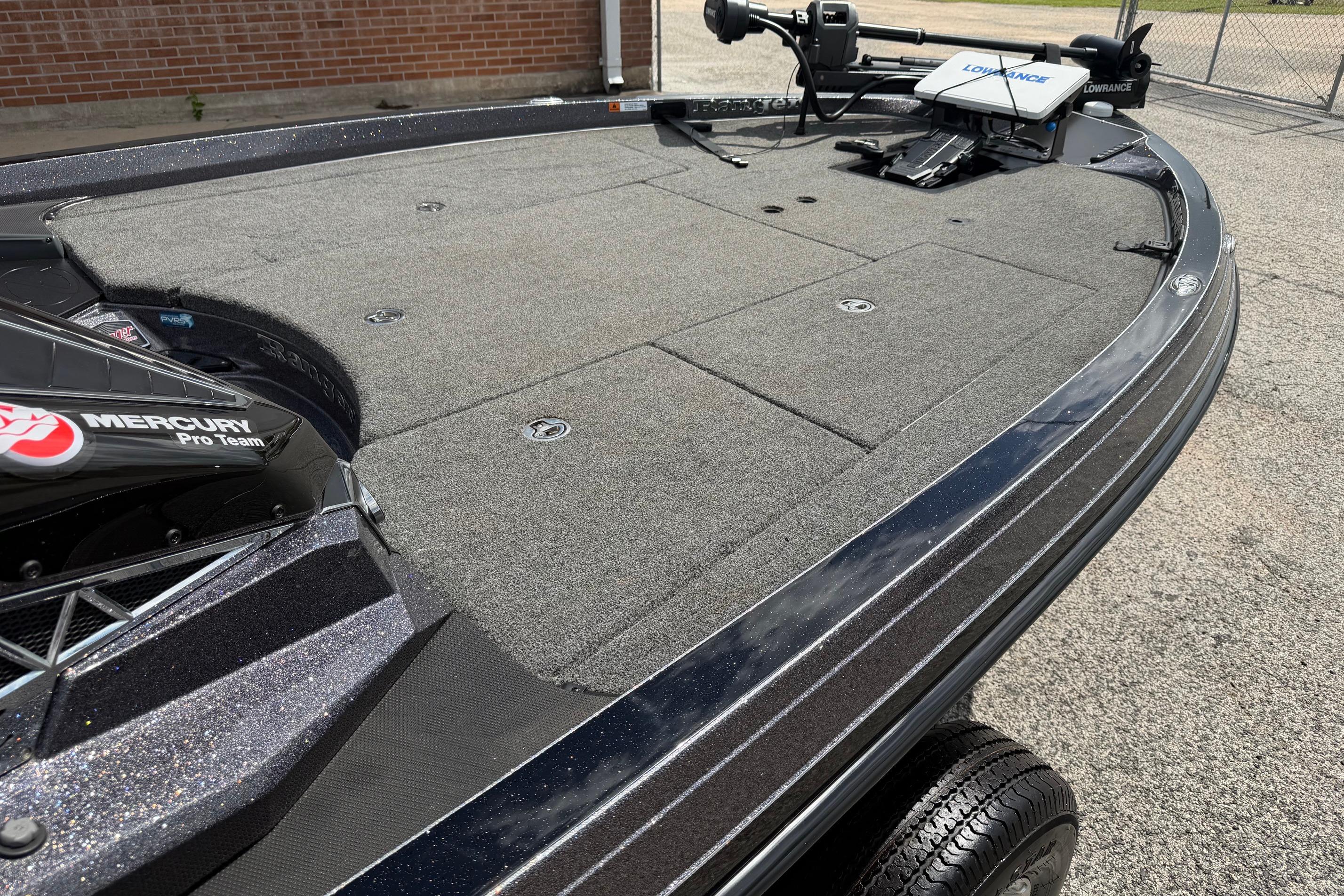 2020 Ranger Z520L fishing boat deck with Mercury Pro Team engine and Lowrance equipment.