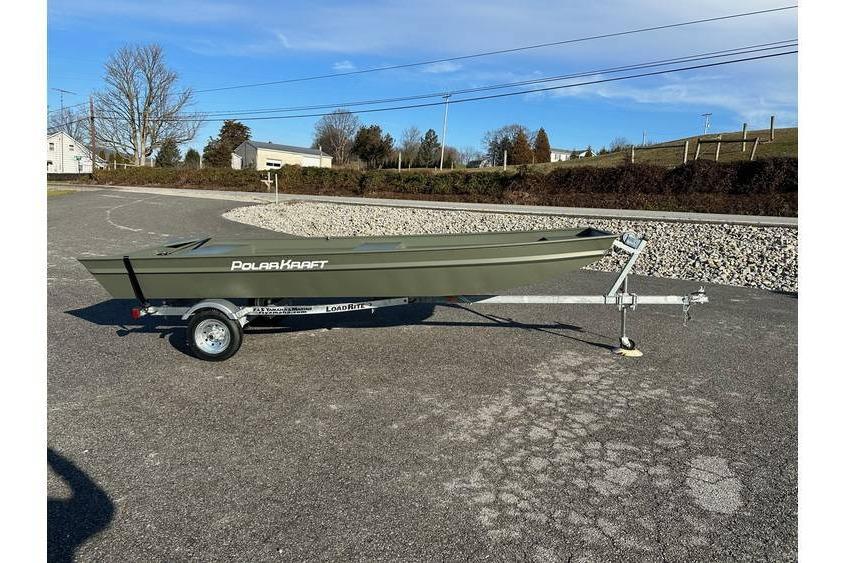 2024 Polar Kraft 1436 Jon Boat, 14' long, 36" bottom, 15" transom w/ trailer
