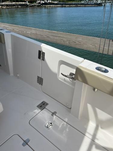 2019 Pursuit S 408 Sport boat deck with ocean view.