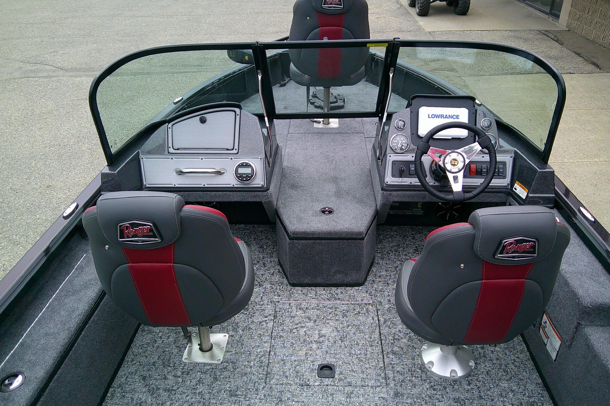 2026 Ranger VS1782SC Reata boat interior with dual seats and navigation console.