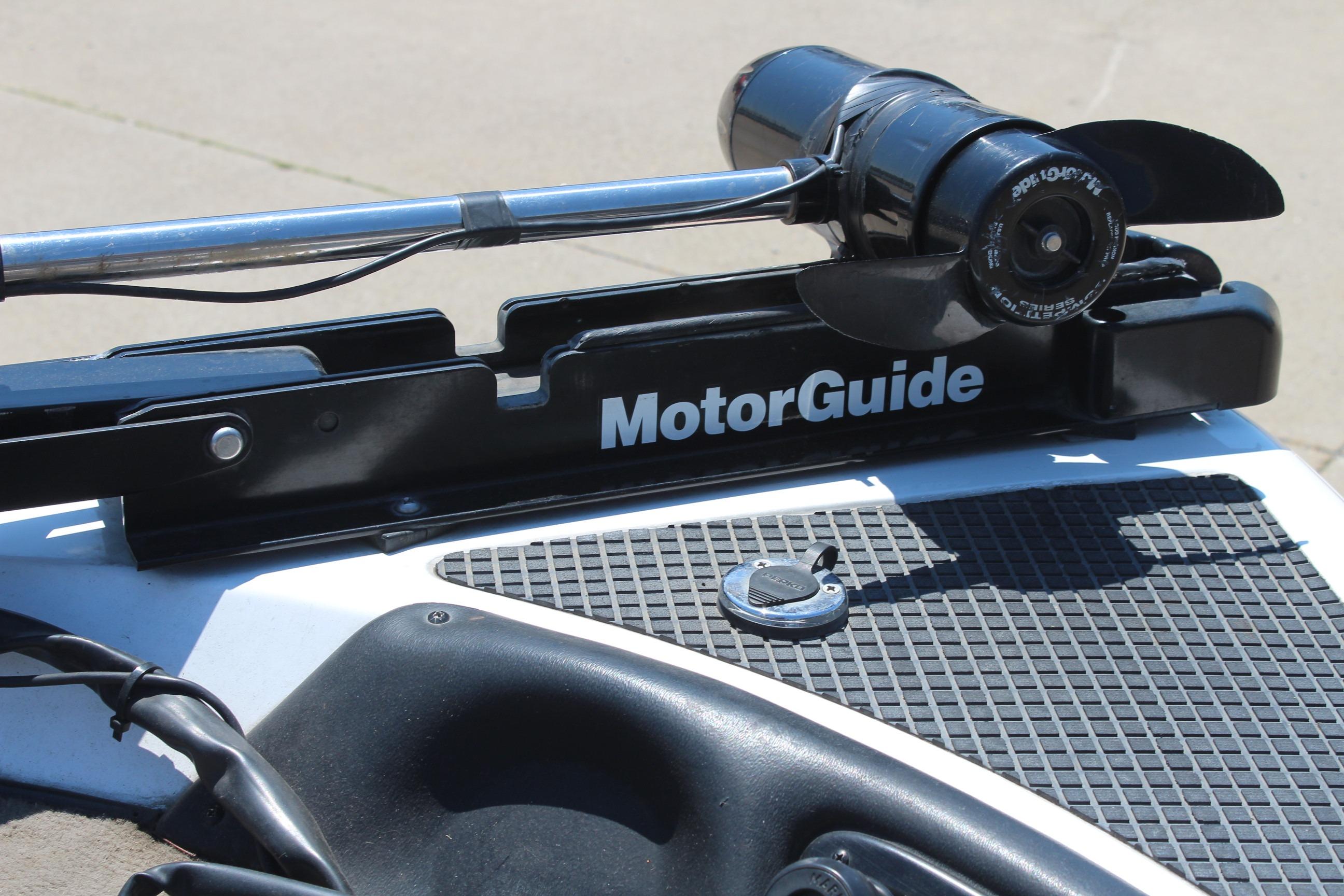Trolling motor on 2003 Nitro NX 750 SC boat, featuring MotorGuide branding.