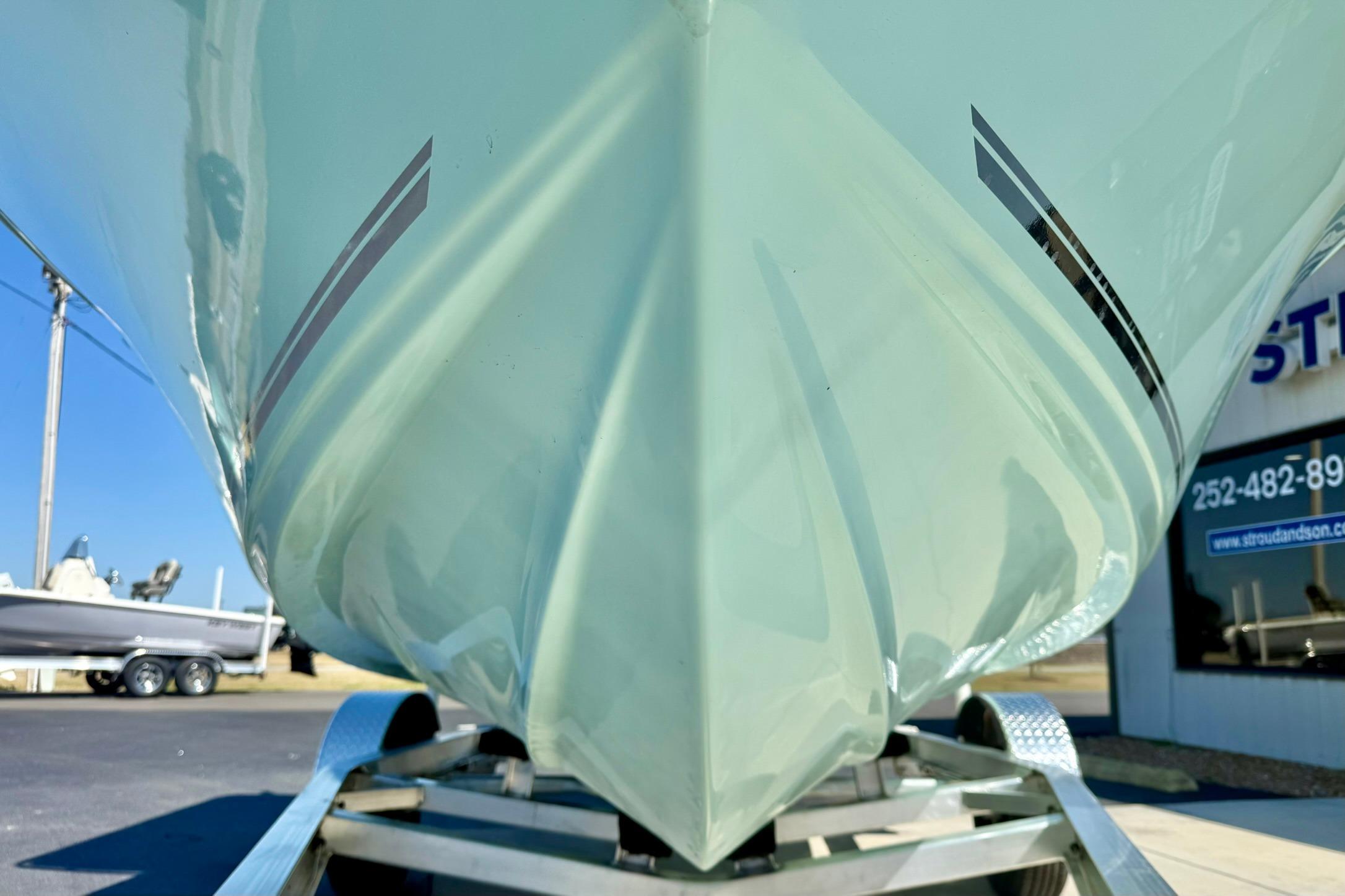 2026 Key West 189 FS boat on trailer, showcasing sleek hull design.