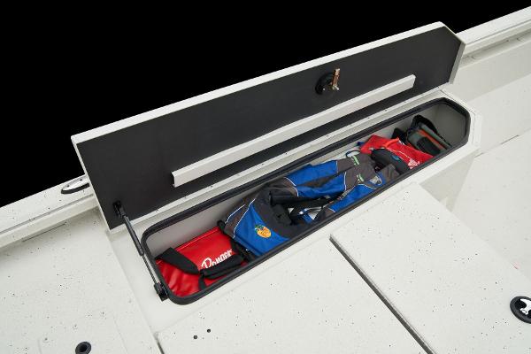 Manufacturer Provided Image: Manufacturer Provided Image: 2025 Ranger RB210 boat storage compartment with life jackets and gear.