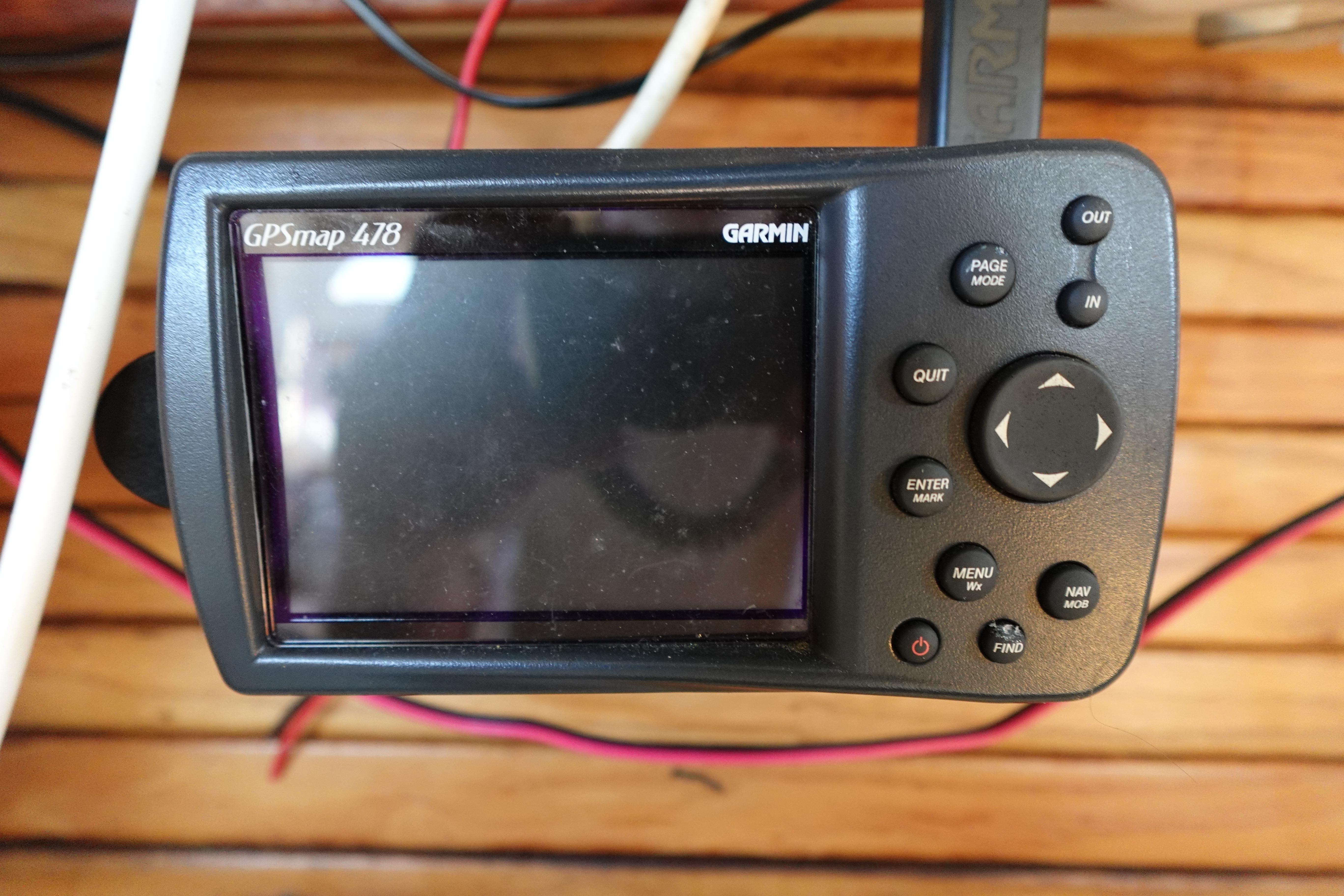 Garmin GPSmap 478 device on a 1997 Catalina 28 boat dashboard.