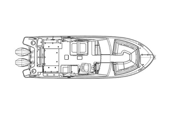 Manufacturer Provided Image: Top view schematic of a 2022 Boston Whaler 280 Vantage boat layout.