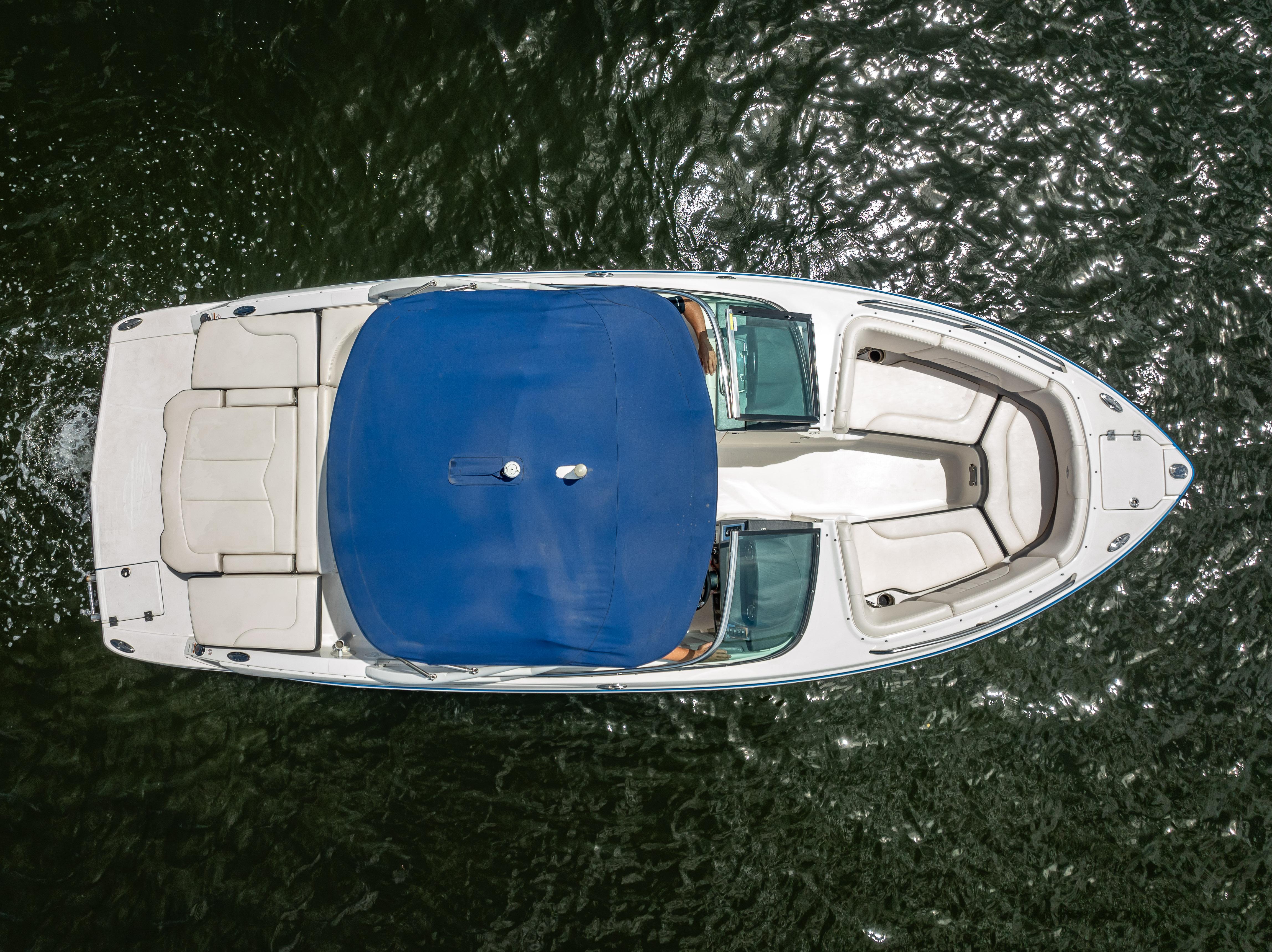 Overhead view of 2017 Chaparral 227 SSX boat on water.