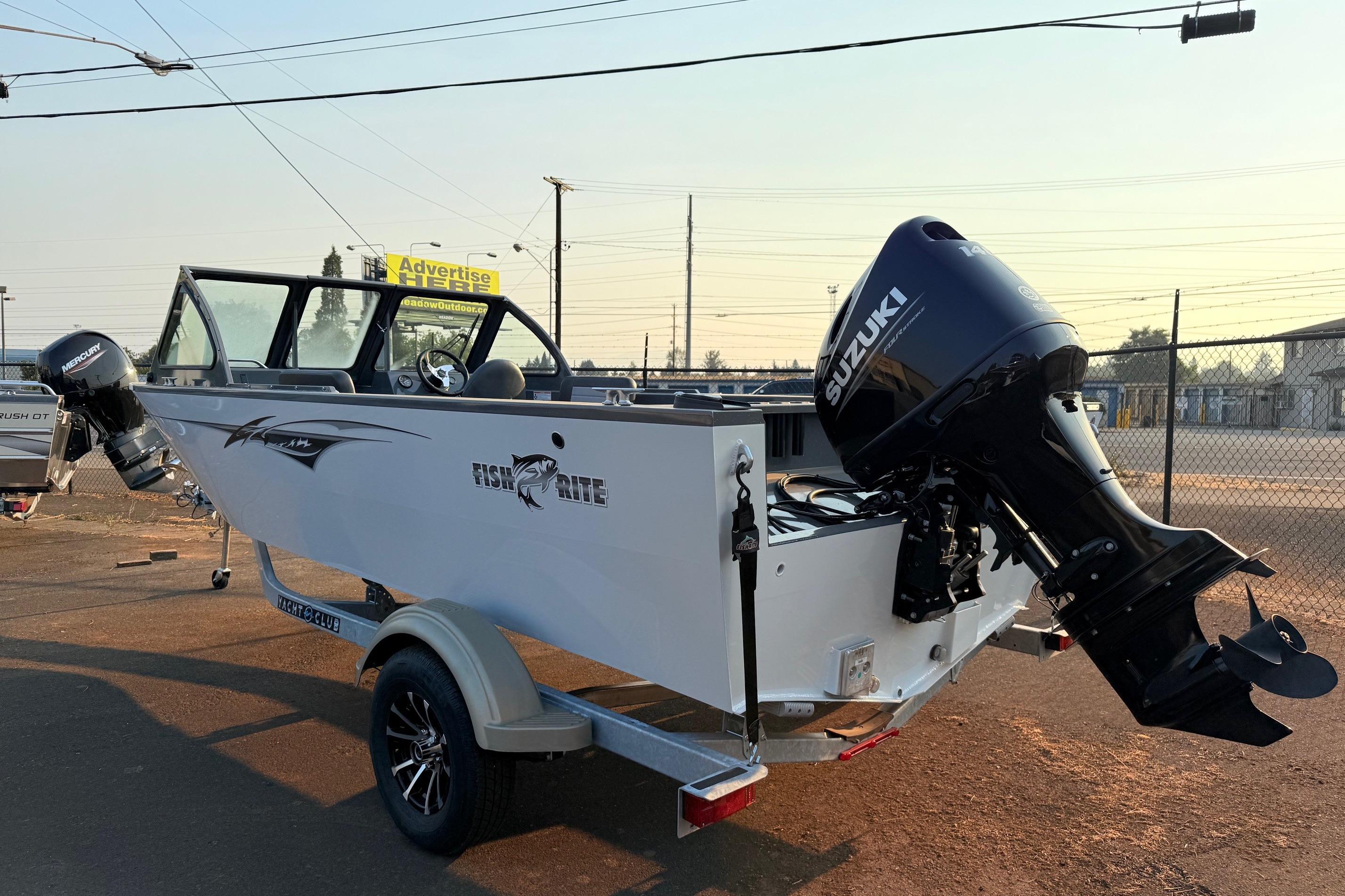 2026 Fish Rite Sportsman 20 boat with Suzuki outboard motor on a trailer.