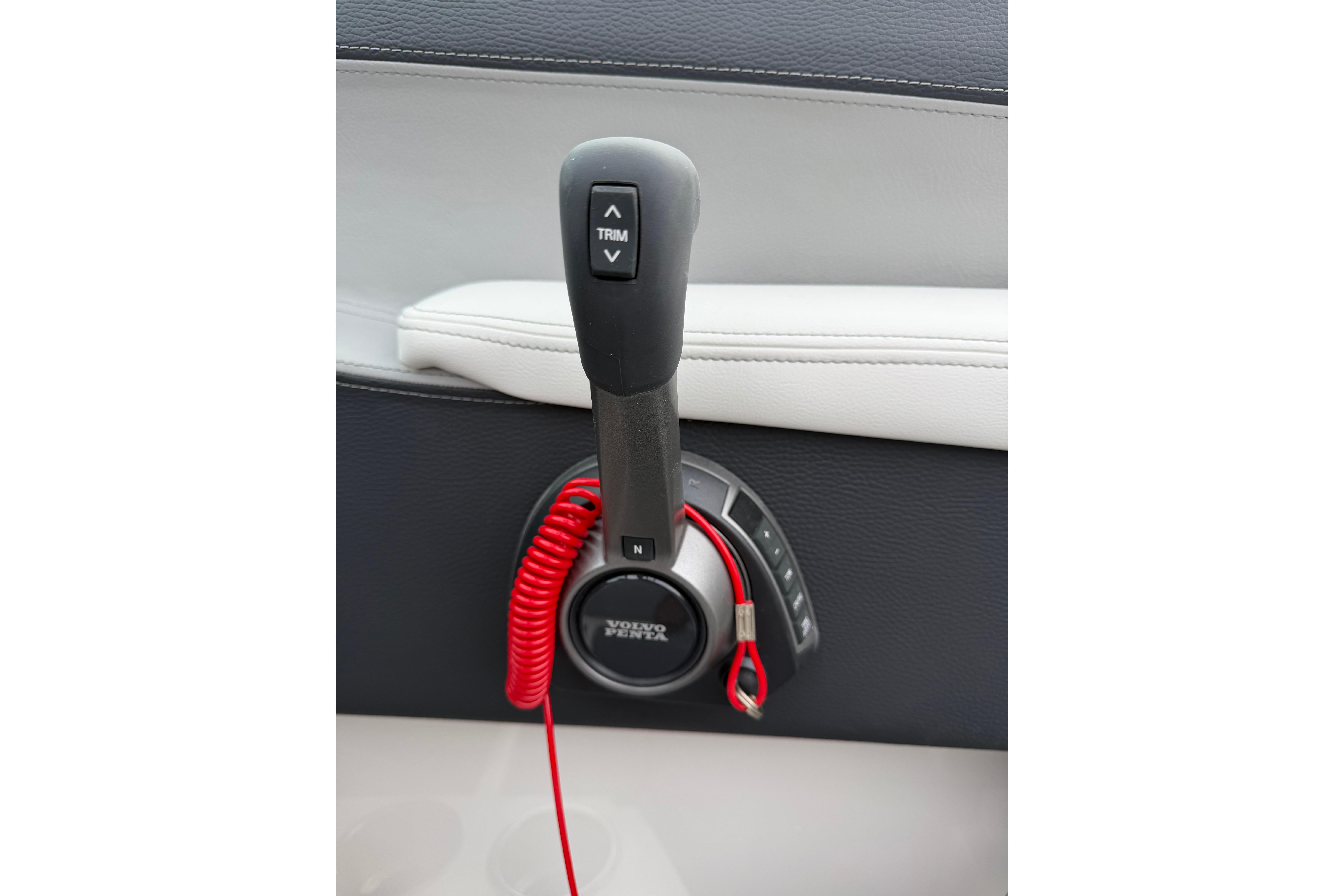 Throttle control of 2026 Regal LS2 Surf boat with Volvo Penta branding.