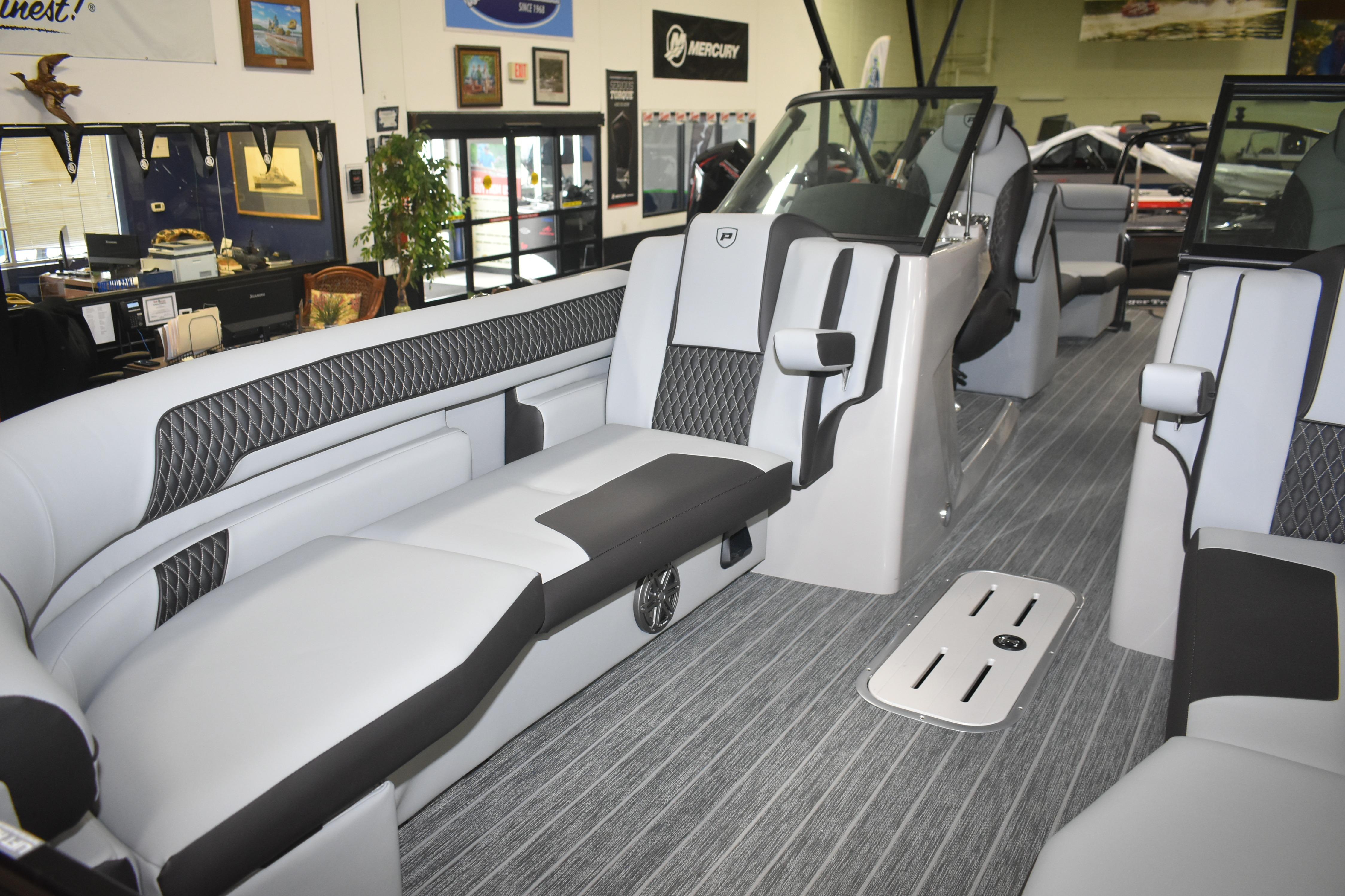 2026 Premier 250 Solaris Sport boat interior with luxurious seating and modern design.