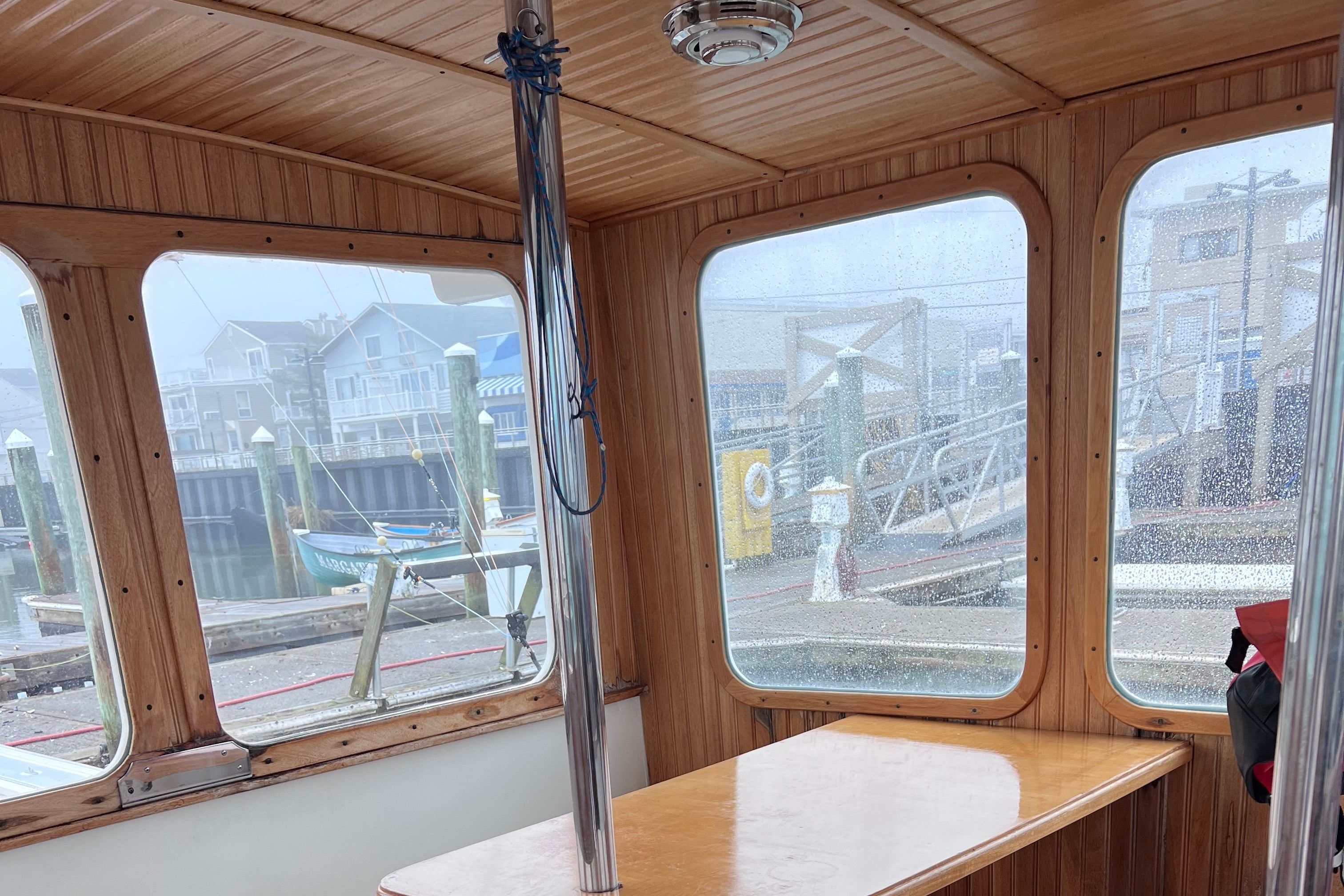 Interior of a 2006 Northern Bay 38 yacht at the harbor.