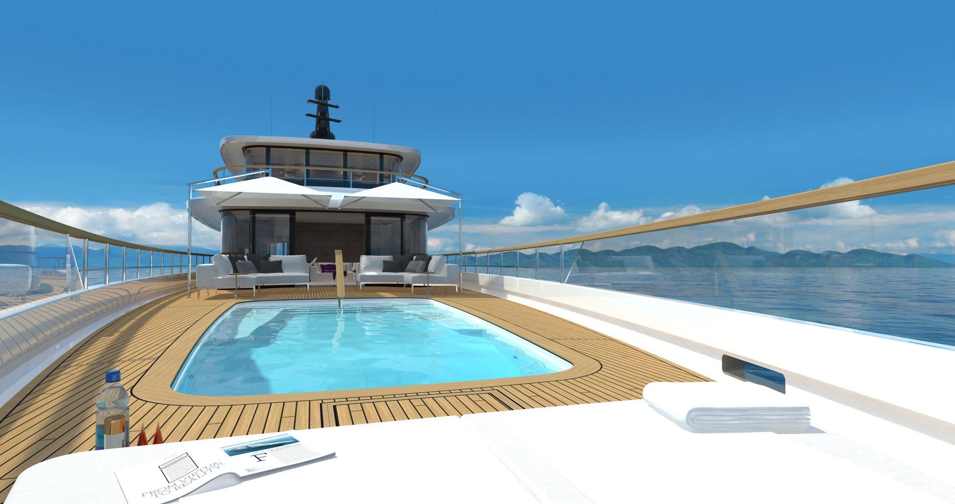 Luxurious 2026 Prime Megayacht NEXT with pool, sun deck, and ocean view.