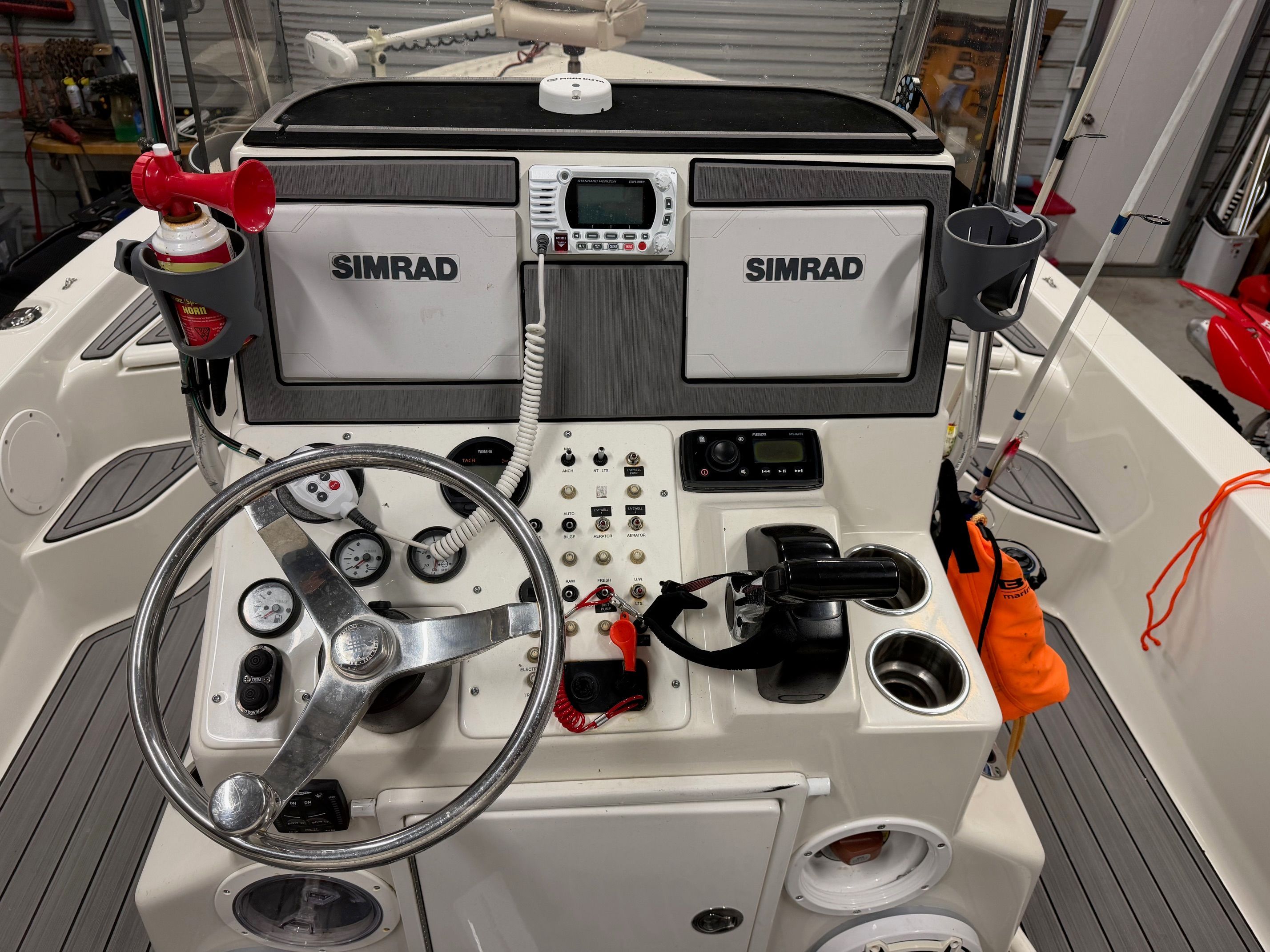 Helm console of a 2018 Ranger 2260 Bay Ranger boat.