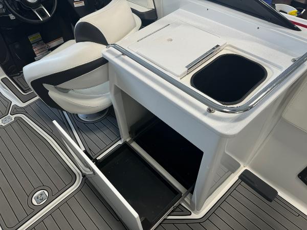 2018 Monterey 258 Super Sport interior with seating and storage compartments.