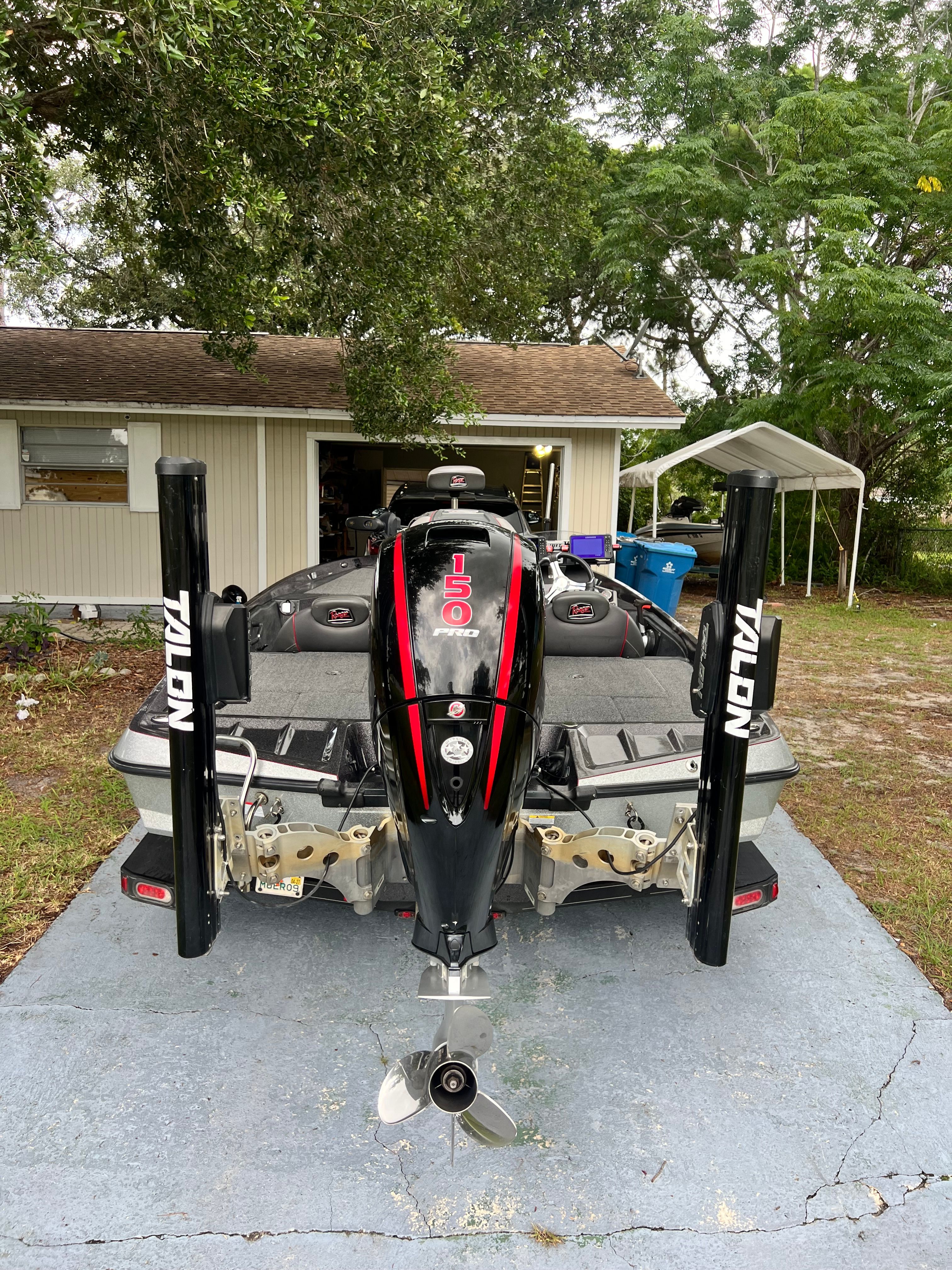 2022 Ranger Z185 boat with Talon anchors in backyard.