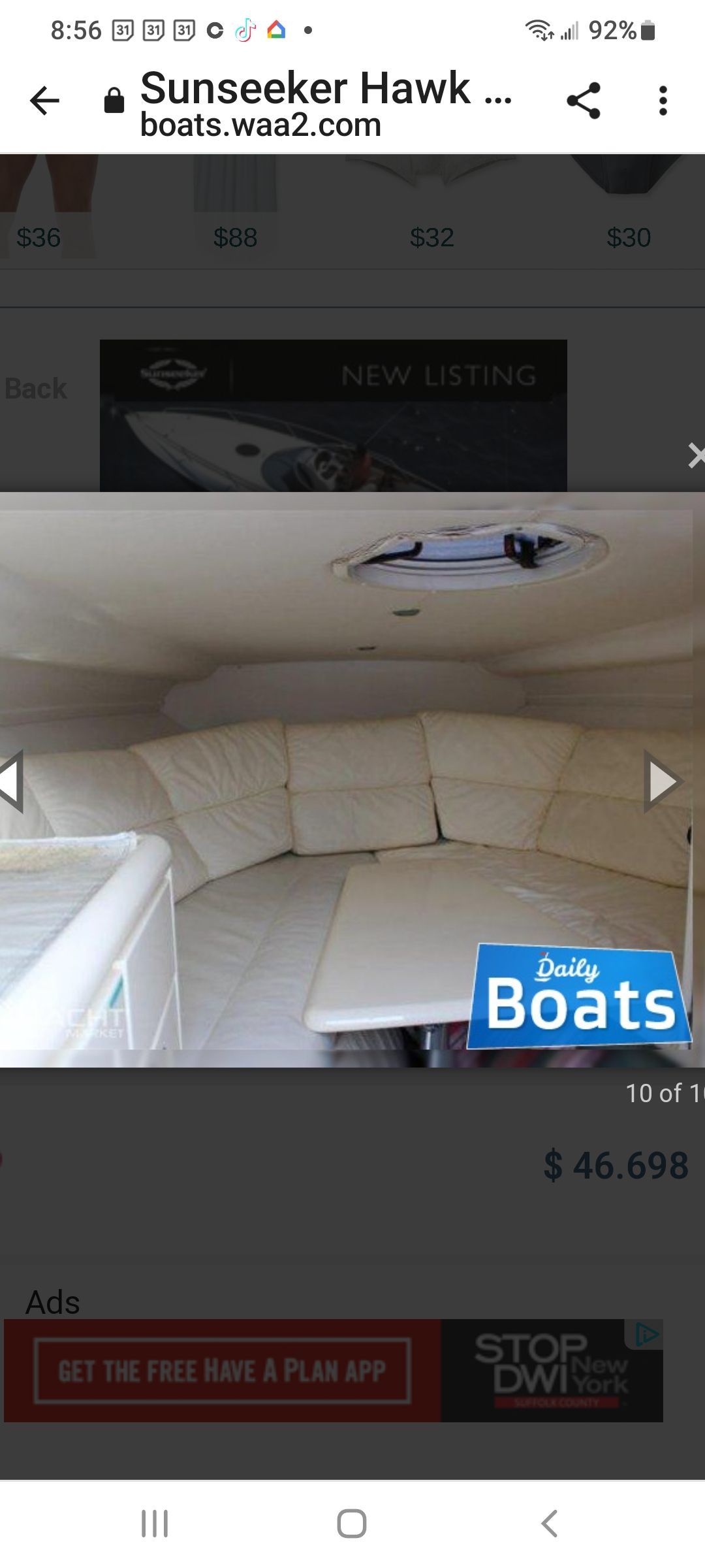 Interior of 1994 Sunseeker Hawk 31 yacht.