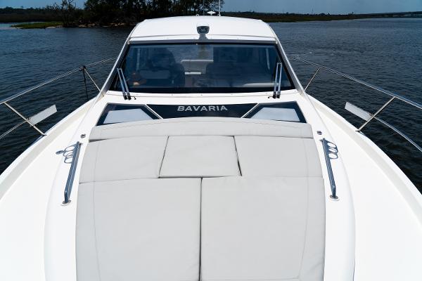 2022 Bavaria SR41 yacht on water, showcasing sleek design and spacious deck.